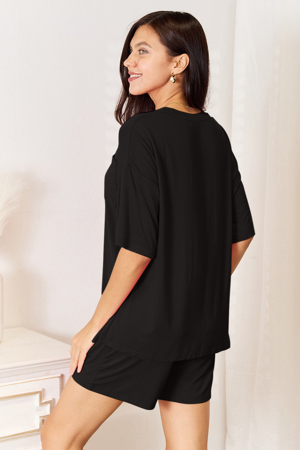 Basic Bae Full Size Soft Rayon Half Sleeve Top and Shorts Set Sets Trendsi   
