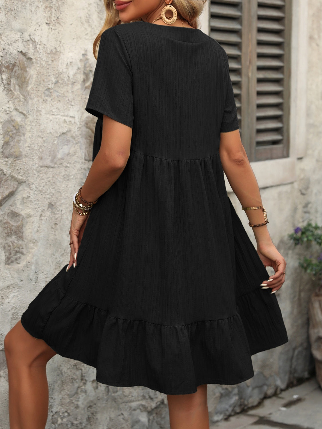 V-Neck Short Sleeve Mini Dress Dress Trendsi   
