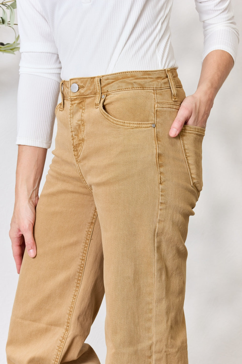 RISEN Full Size Fringe Hem Wide Leg Jeans Bottoms Trendsi   