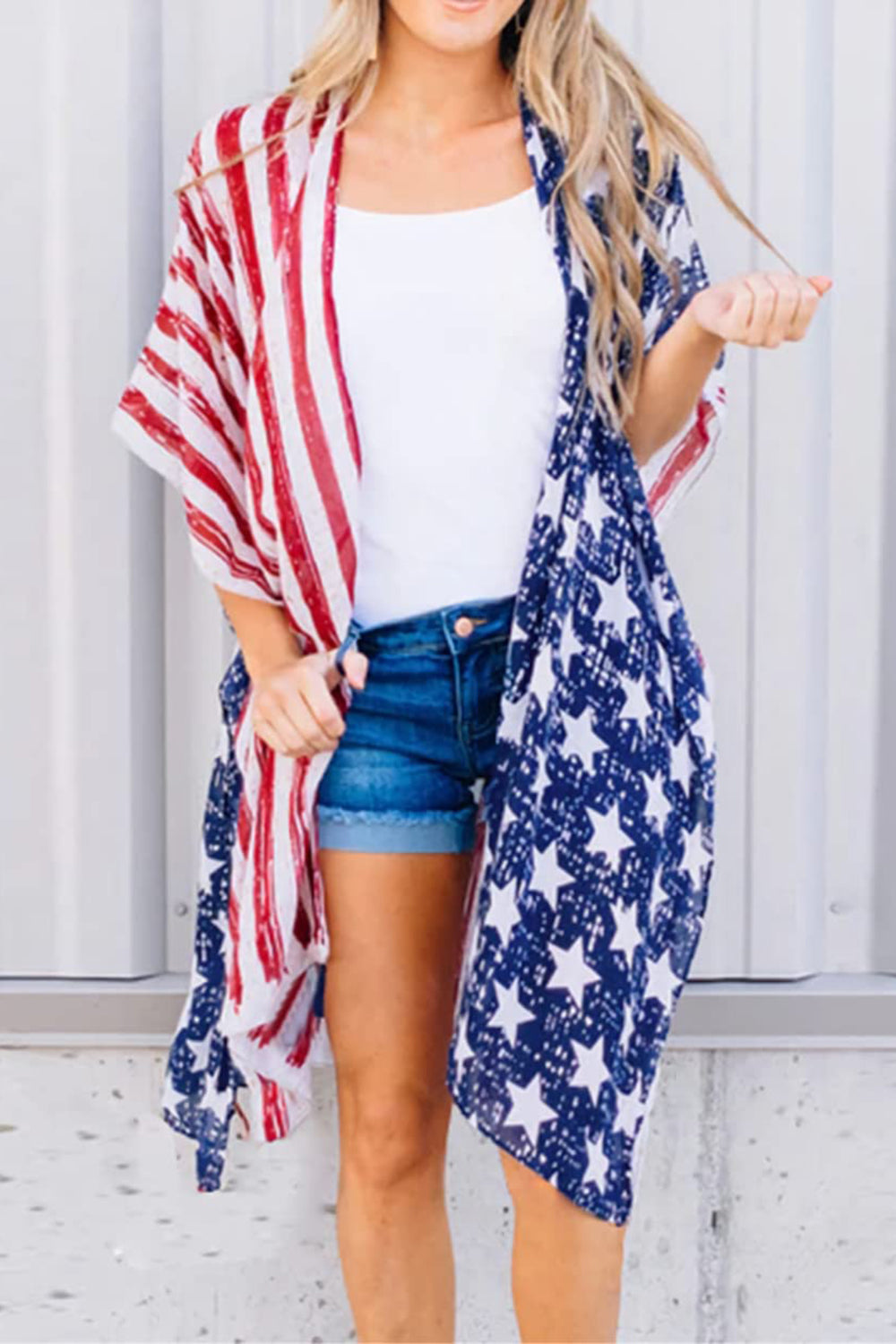Full Size Star & Stripes Open Front Cover Up Patriot Trendsi   