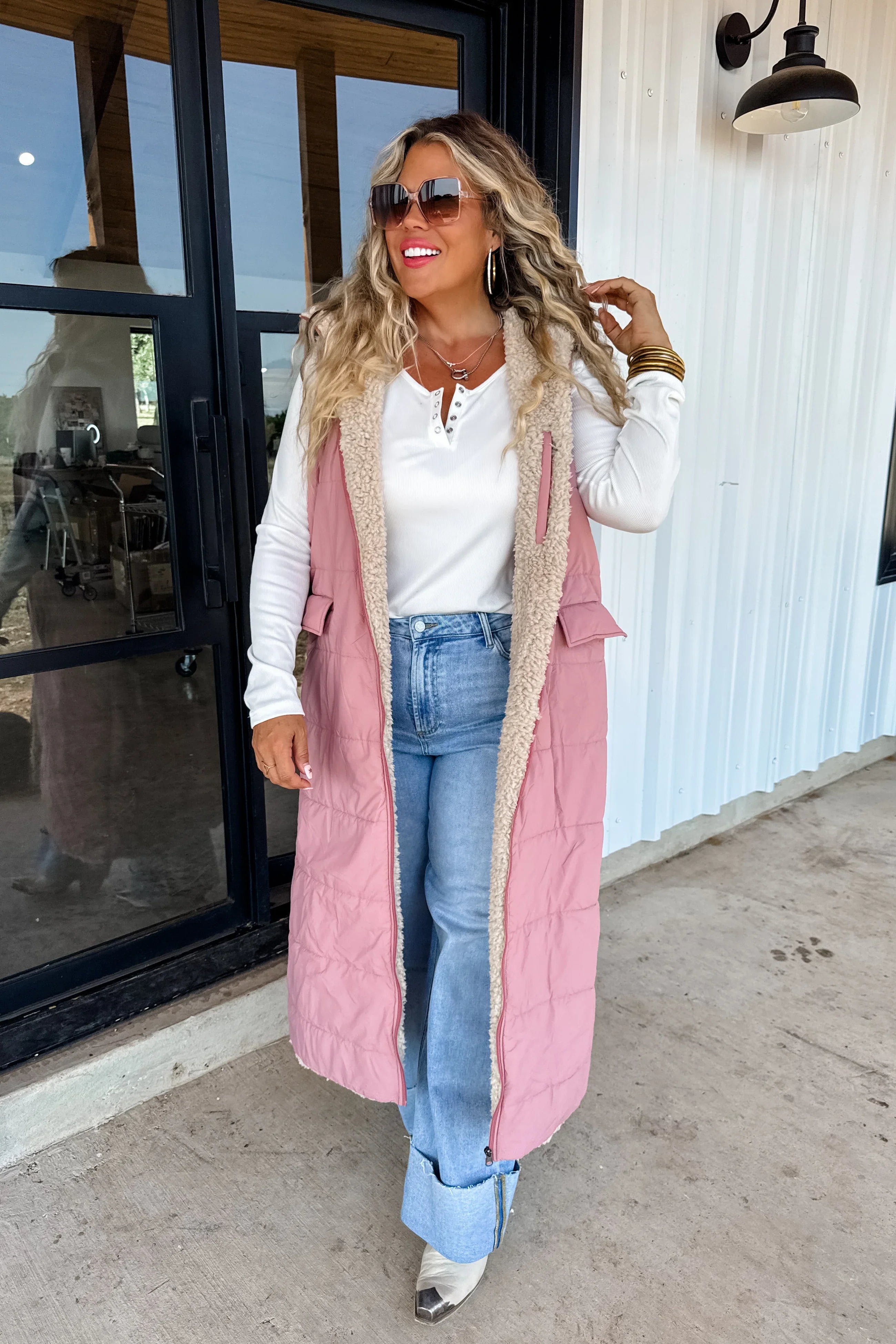 Long Reversible Sherpa Puffer Vest