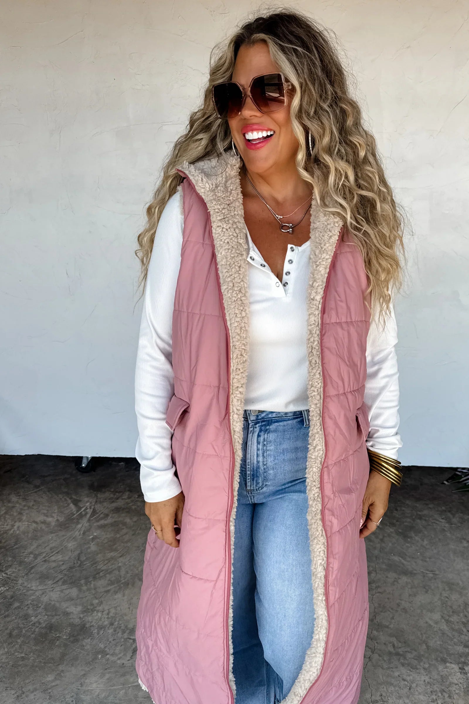 Long Reversible Sherpa Puffer Vest