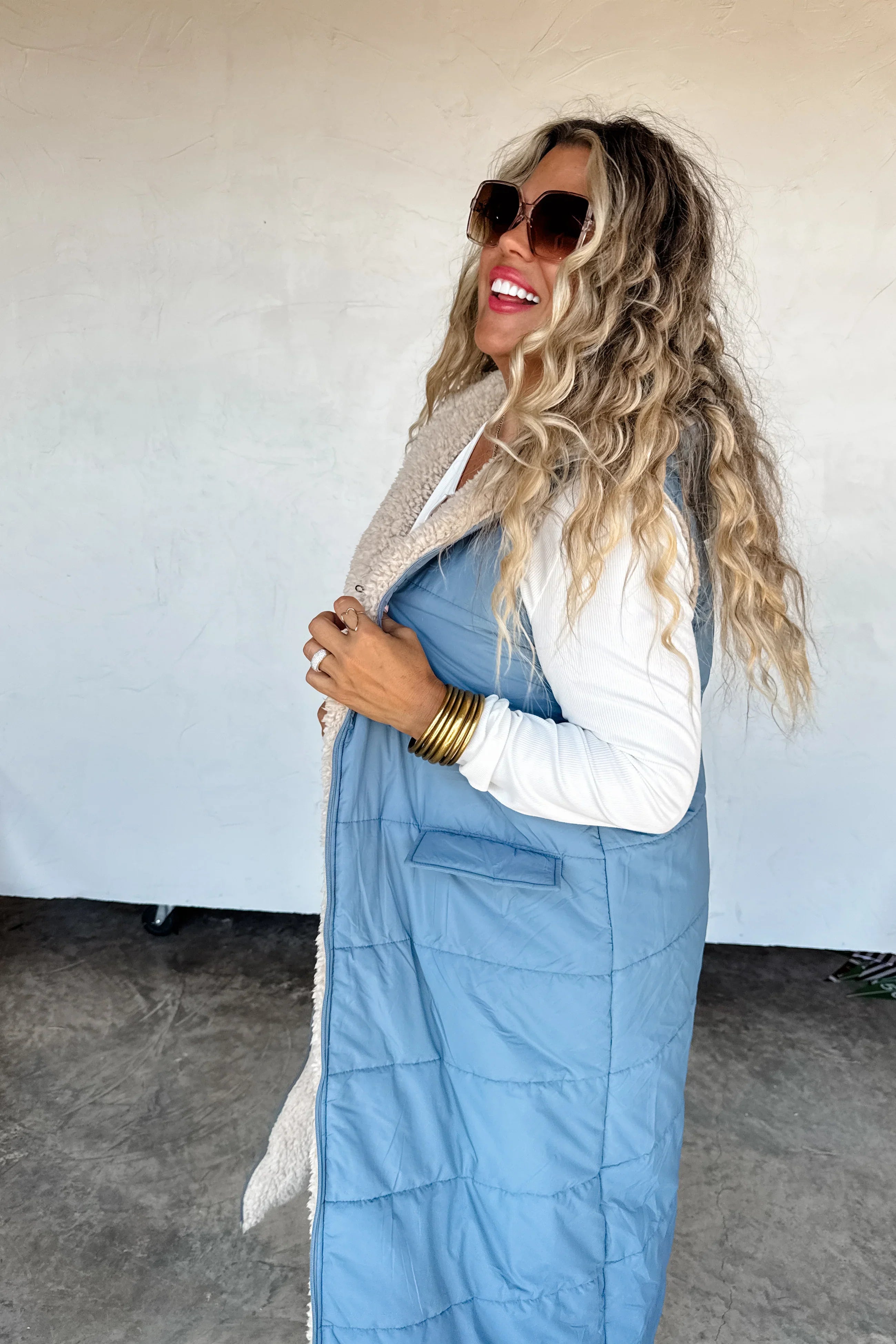 Long Reversible Sherpa Puffer Vest