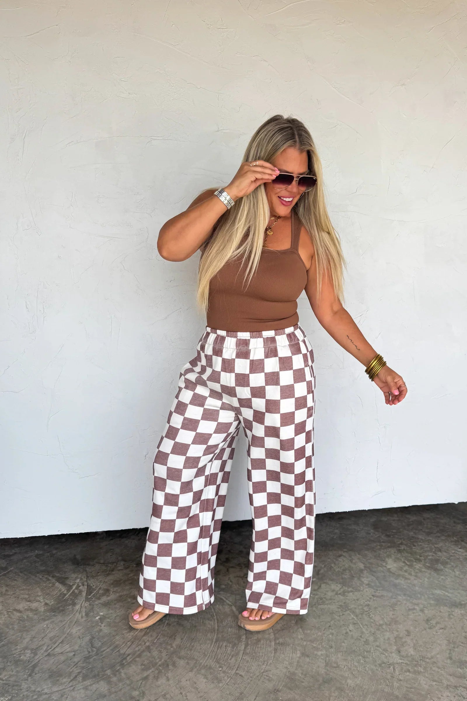 Drift Away Wide Leg Check Joggers