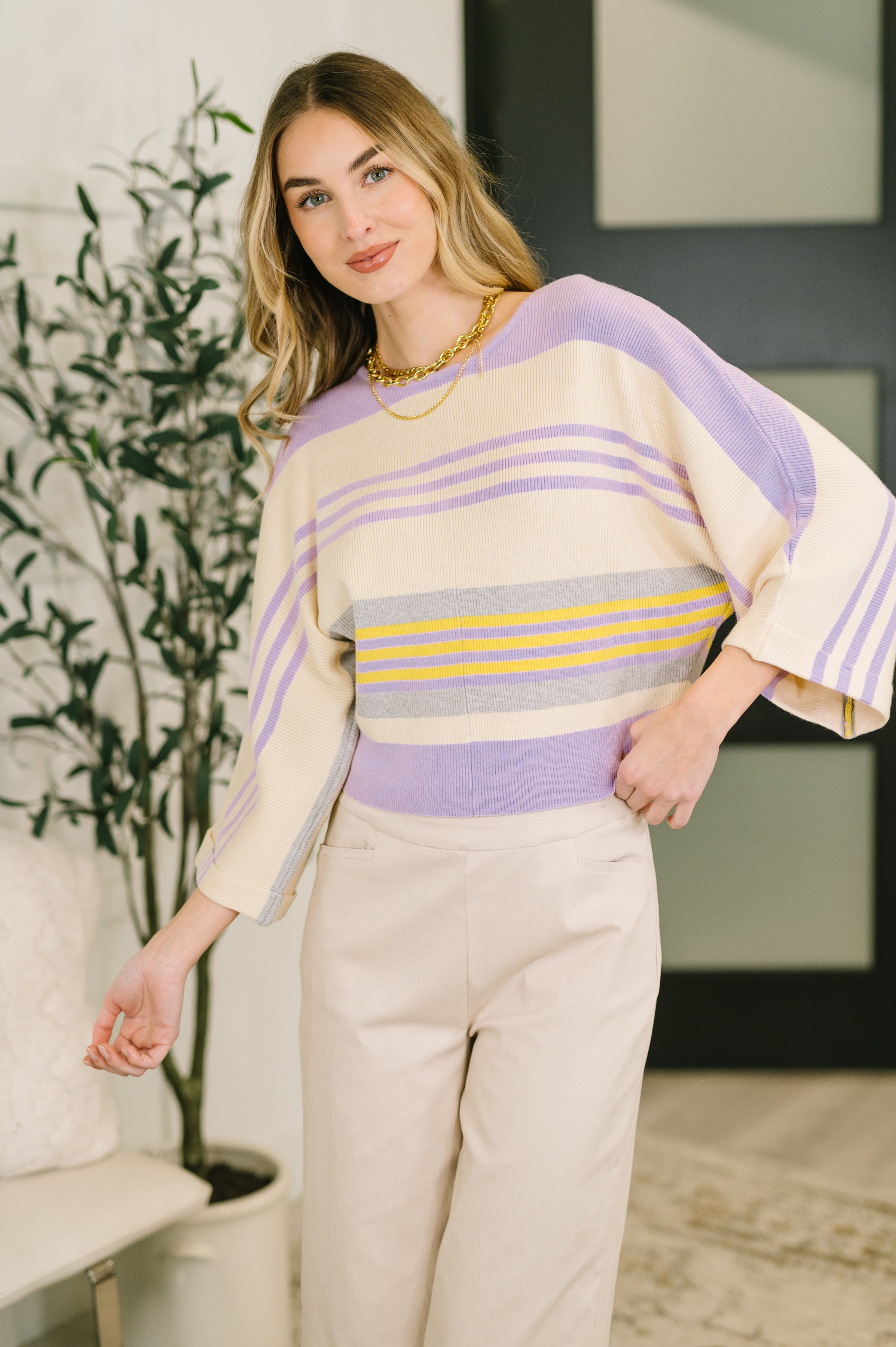 Barely Justified Striped Dolman Sleeve Top