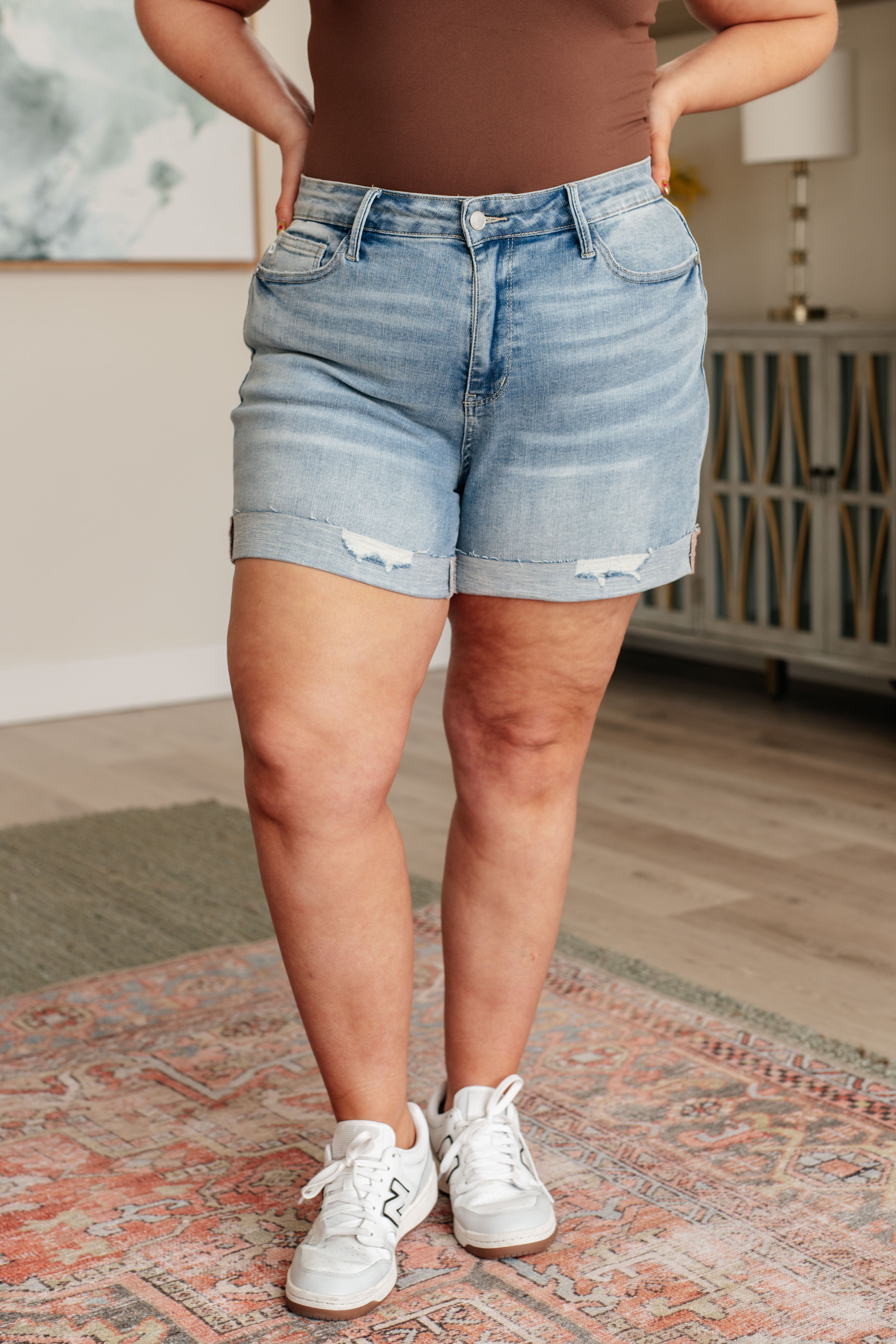 Darlene High Rise Distressed Cuffed Cutoff Shorts Womens Ave Shops