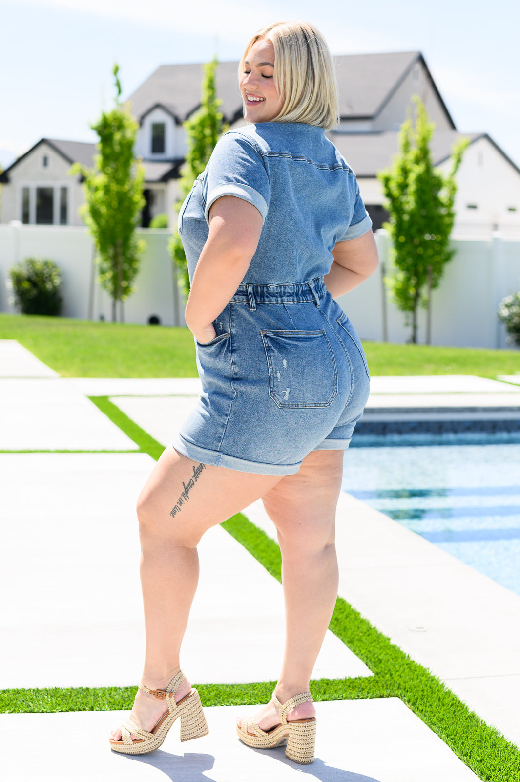Delia High Rise Short Sleeve Romper Womens Ave Shops