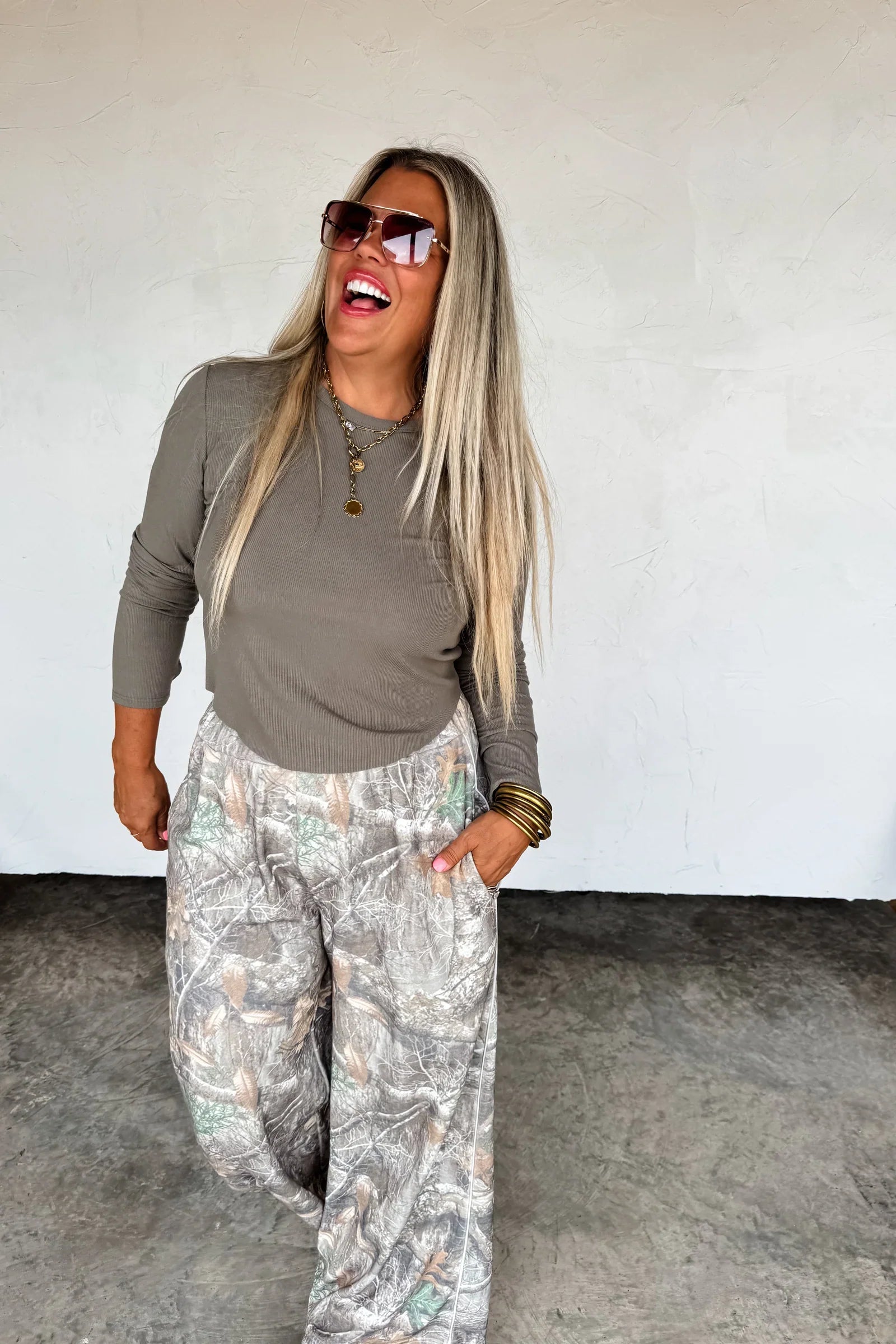 Drift Away Wide Leg Check Joggers