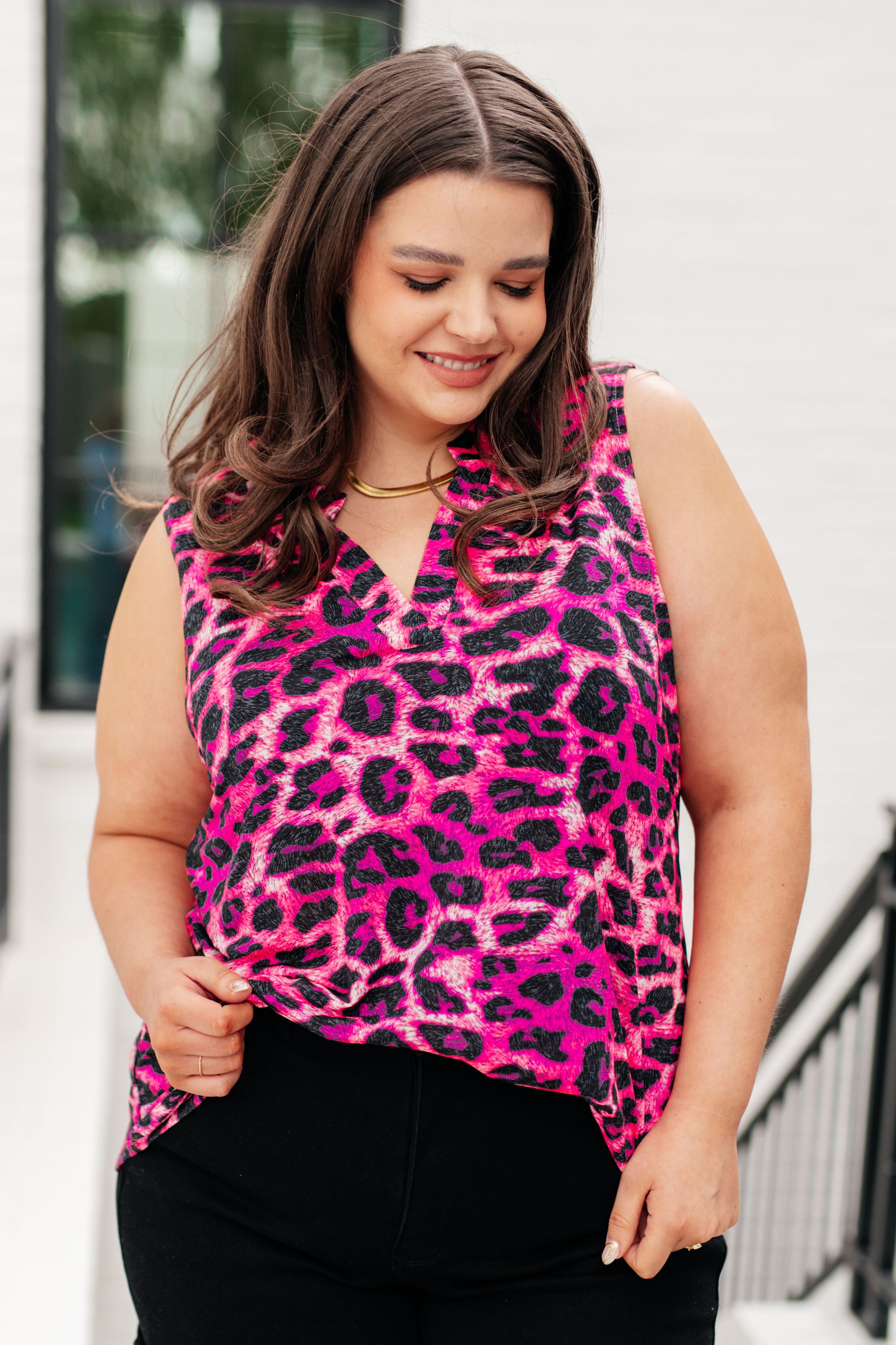 Lizzy Tank Top in Pink Multi Leopard Tops Ave Shops   