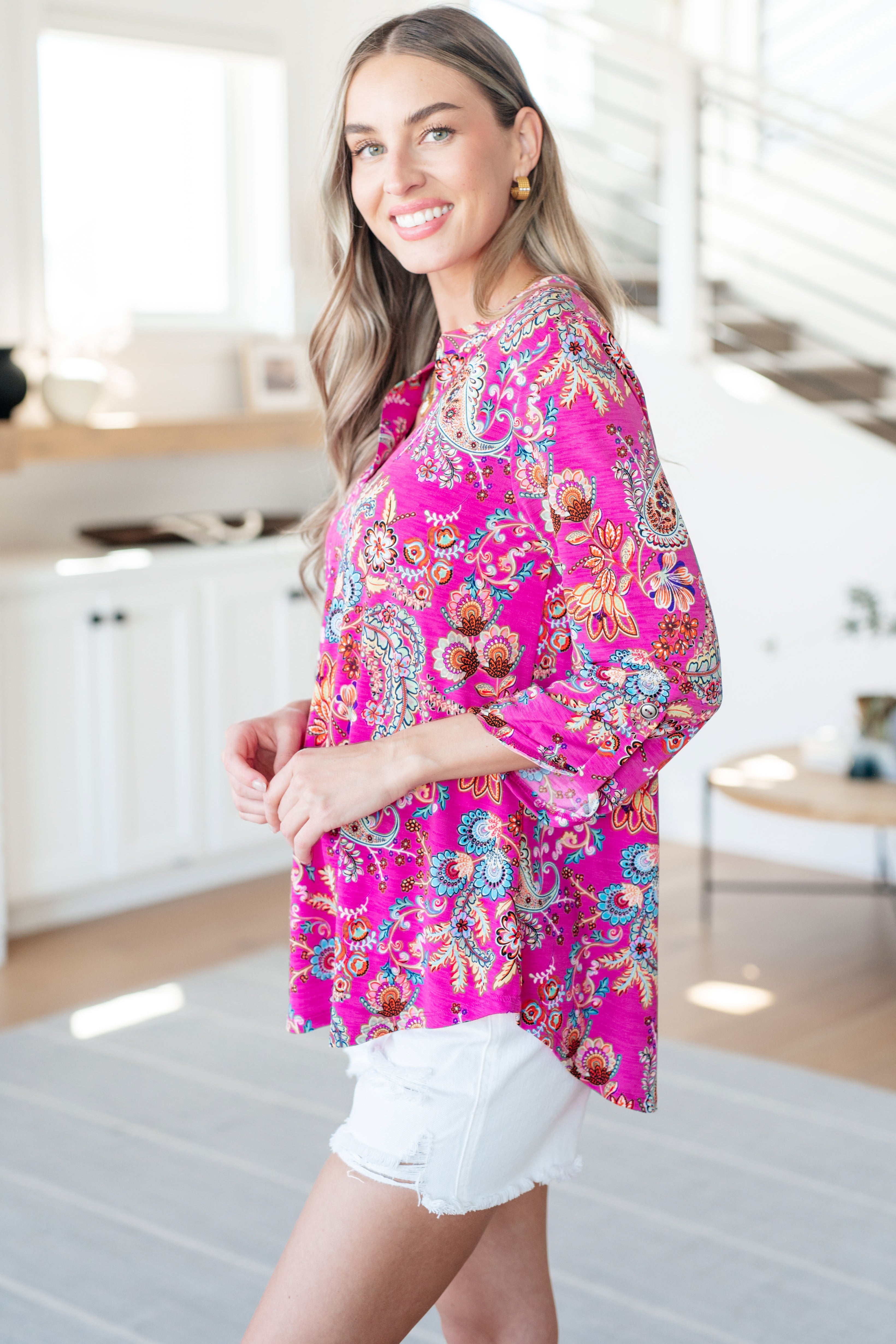 Lizzy Top in Magenta Floral Paisley Tops Ave Shops   