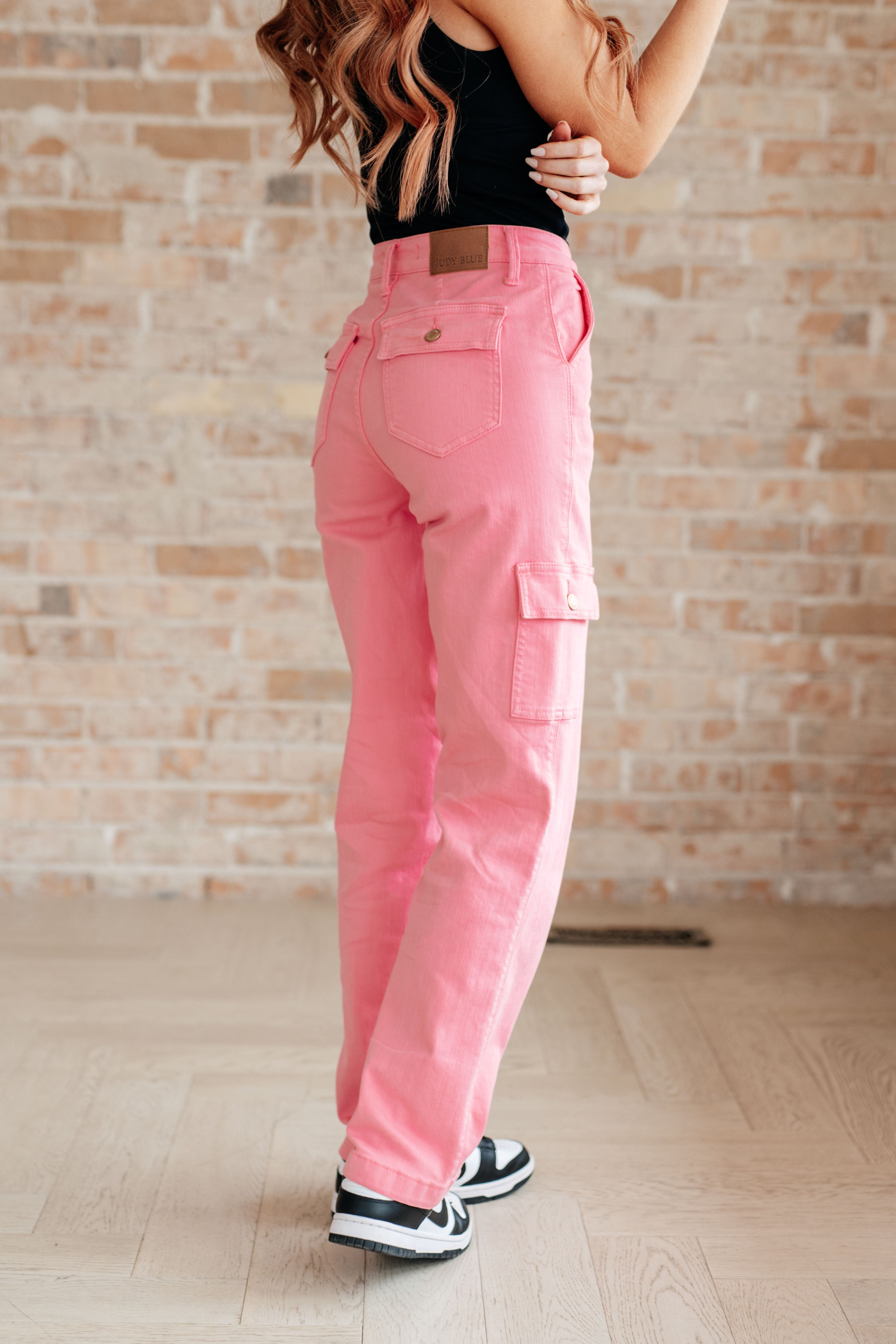Judy Blue Peggy Pink High Rise Cargo Straight Jeans