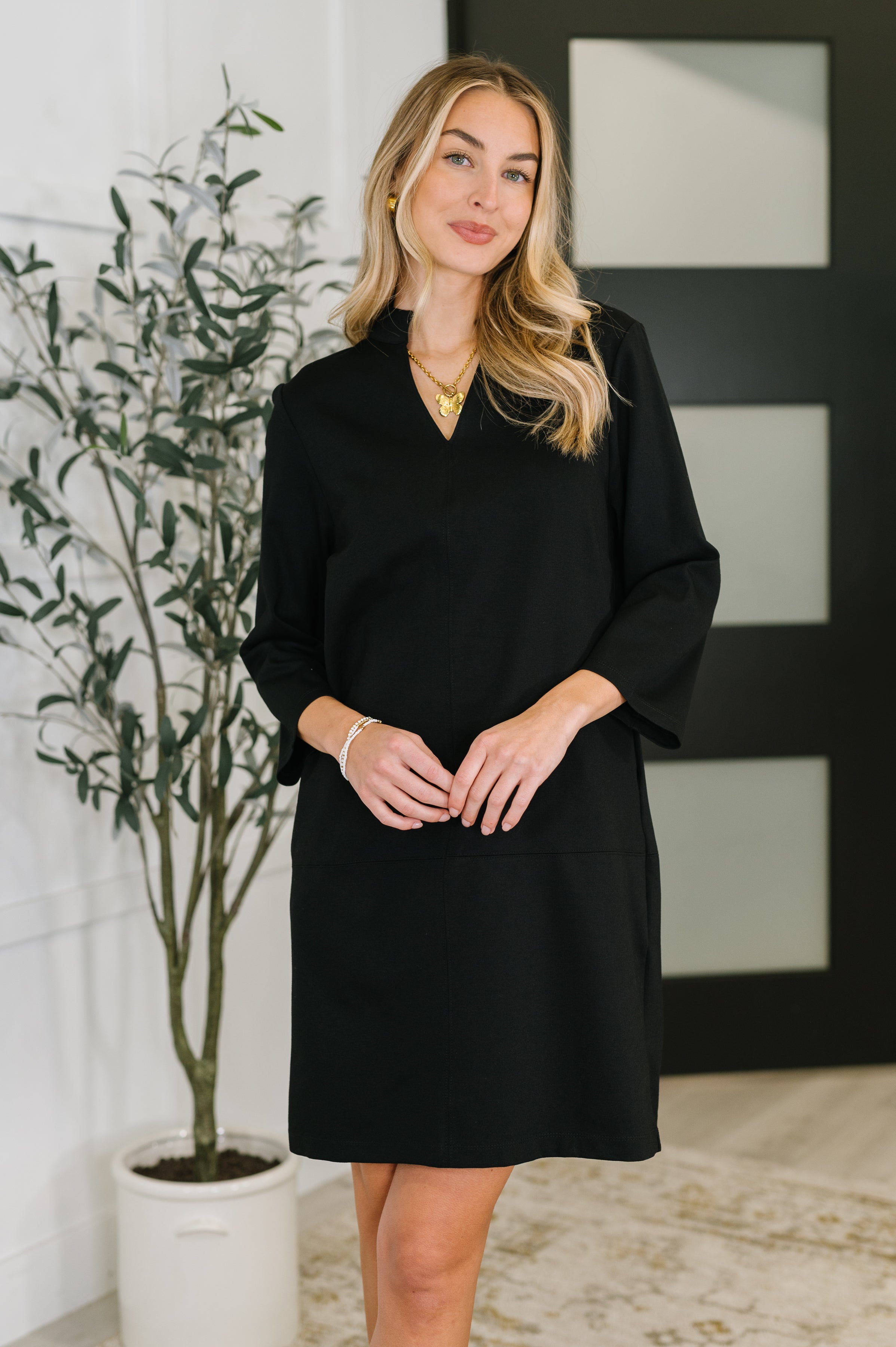 Portfolio Quarter Sleeve Dress in Black