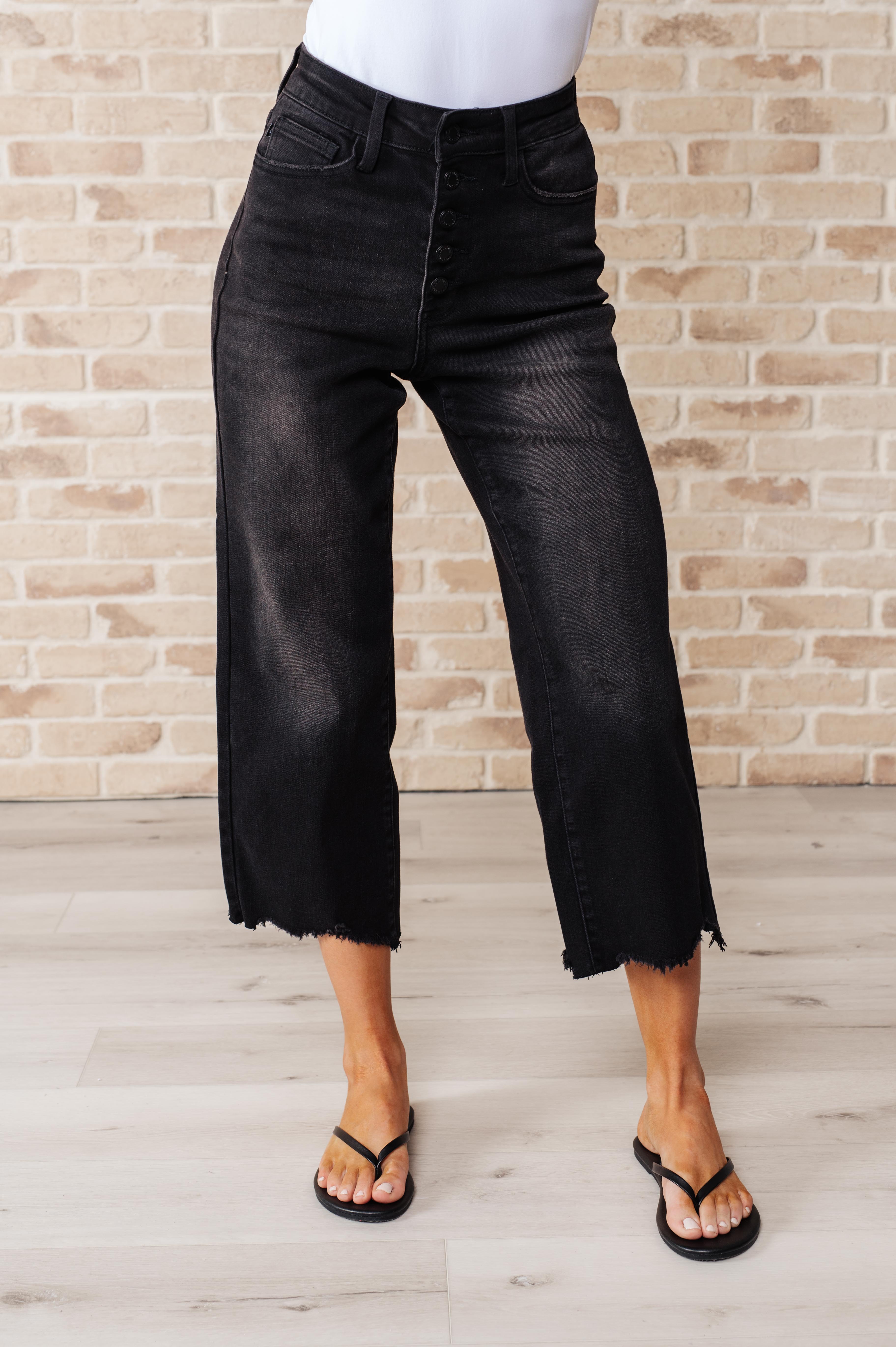 Ryan High Rise Button Fly Wide Leg Crop Jeans Womens Ave Shops
