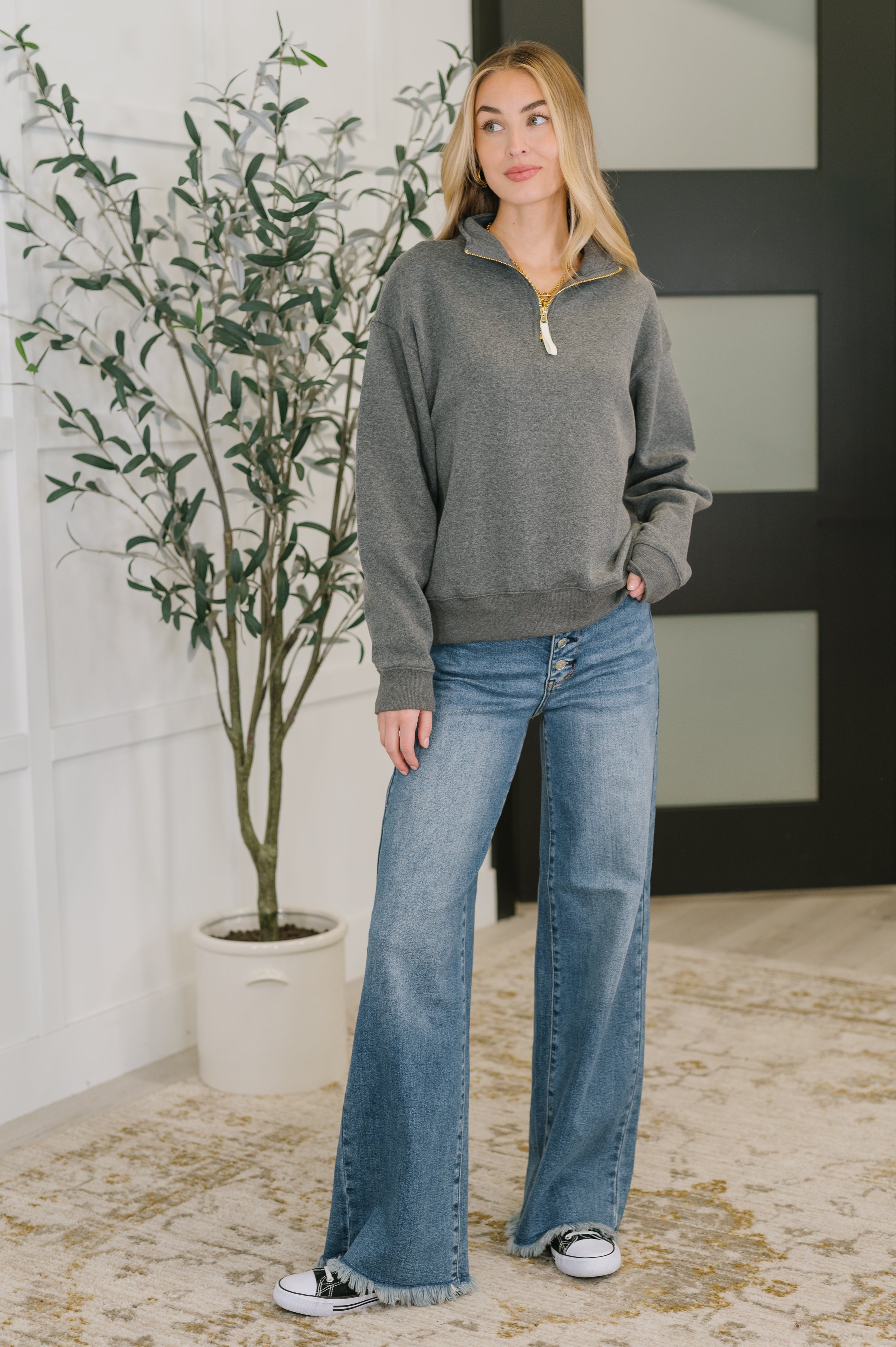 Sweater Weather Half Zip High Neck Pullover in Charcoal