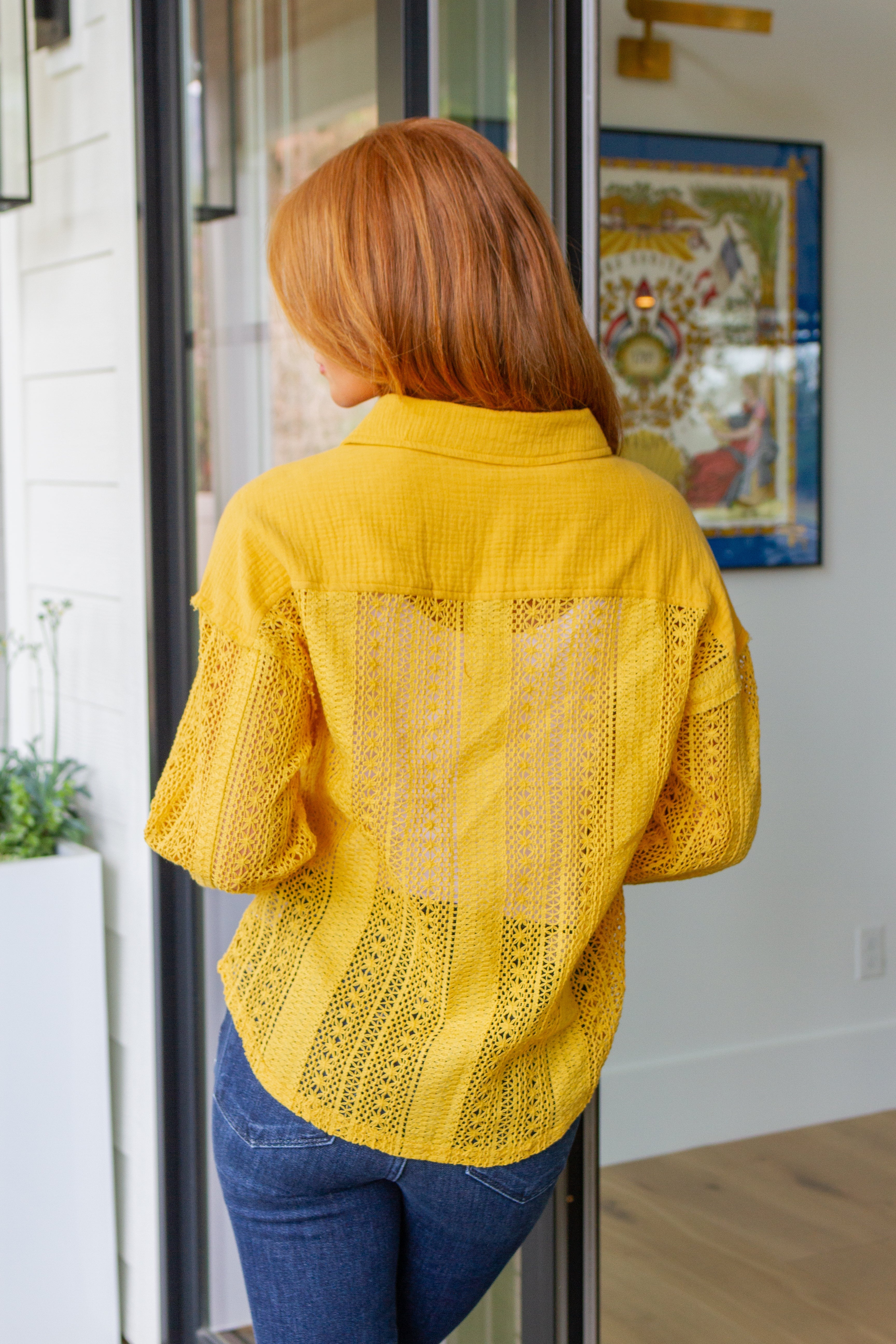 Sweeter Than Nectar Lace Button Down in Honey Tops Ave Shops