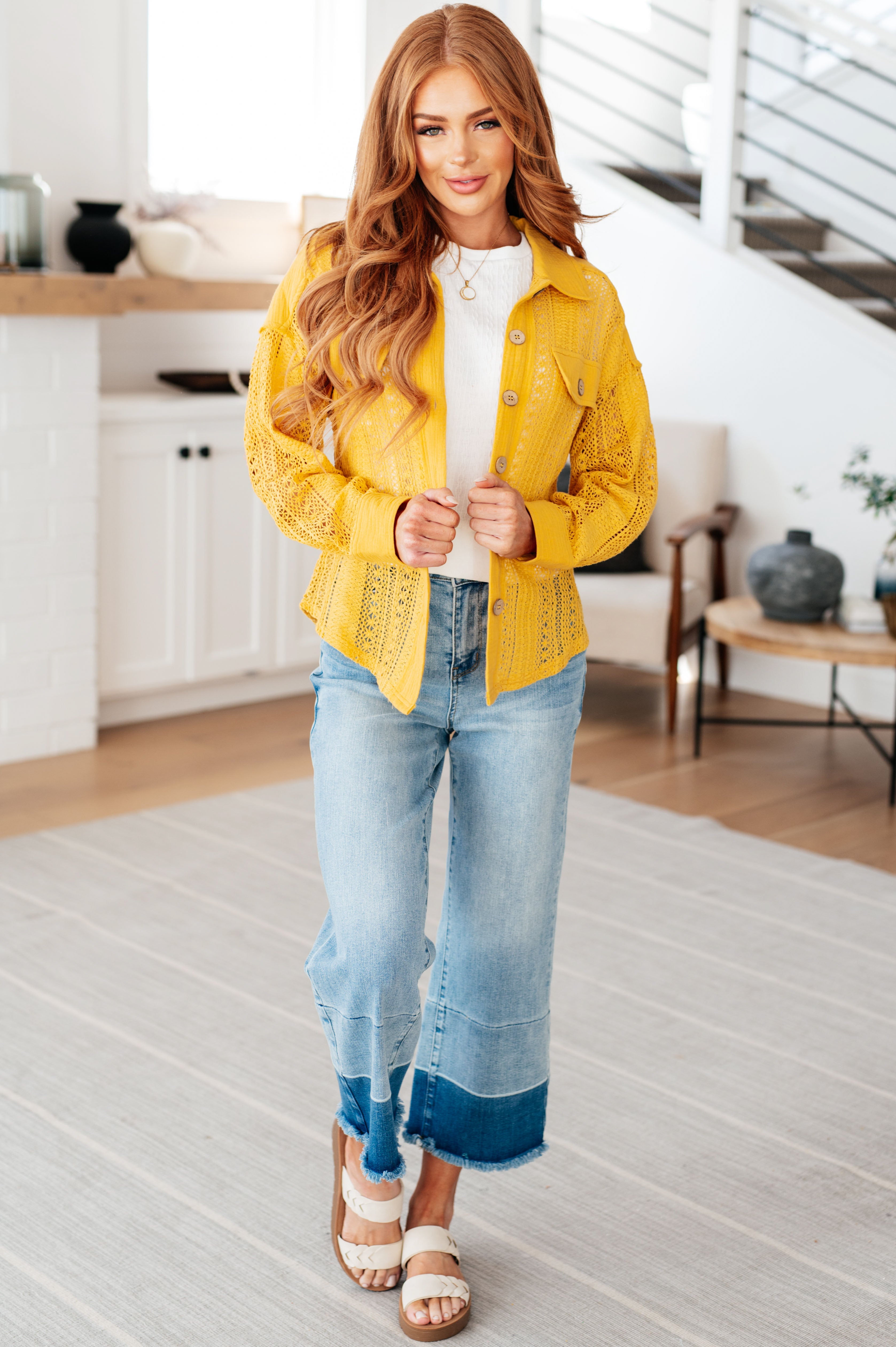 Sweeter Than Nectar Lace Button Down in Honey Tops Ave Shops
