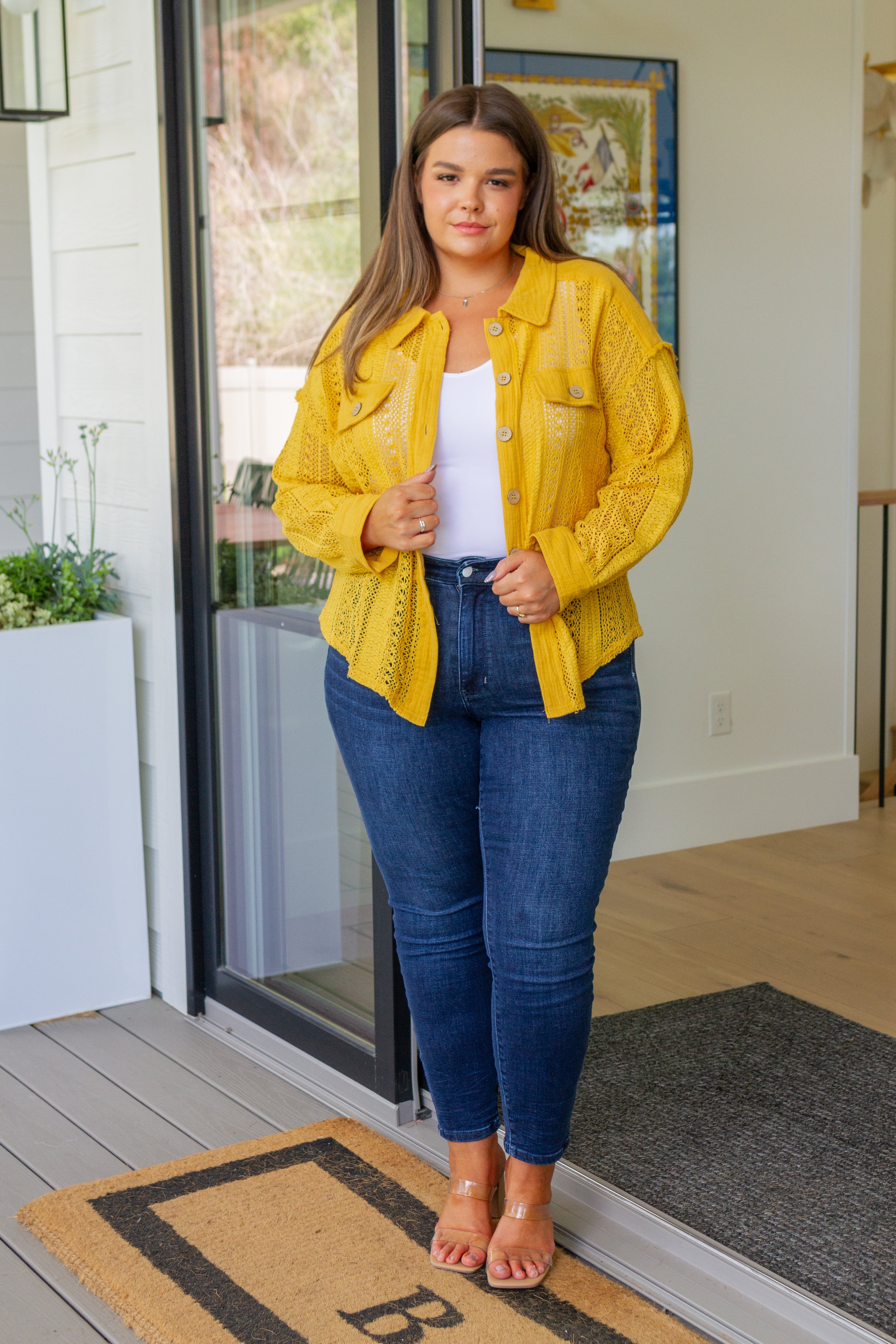 Sweeter Than Nectar Lace Button Down in Honey Tops Ave Shops