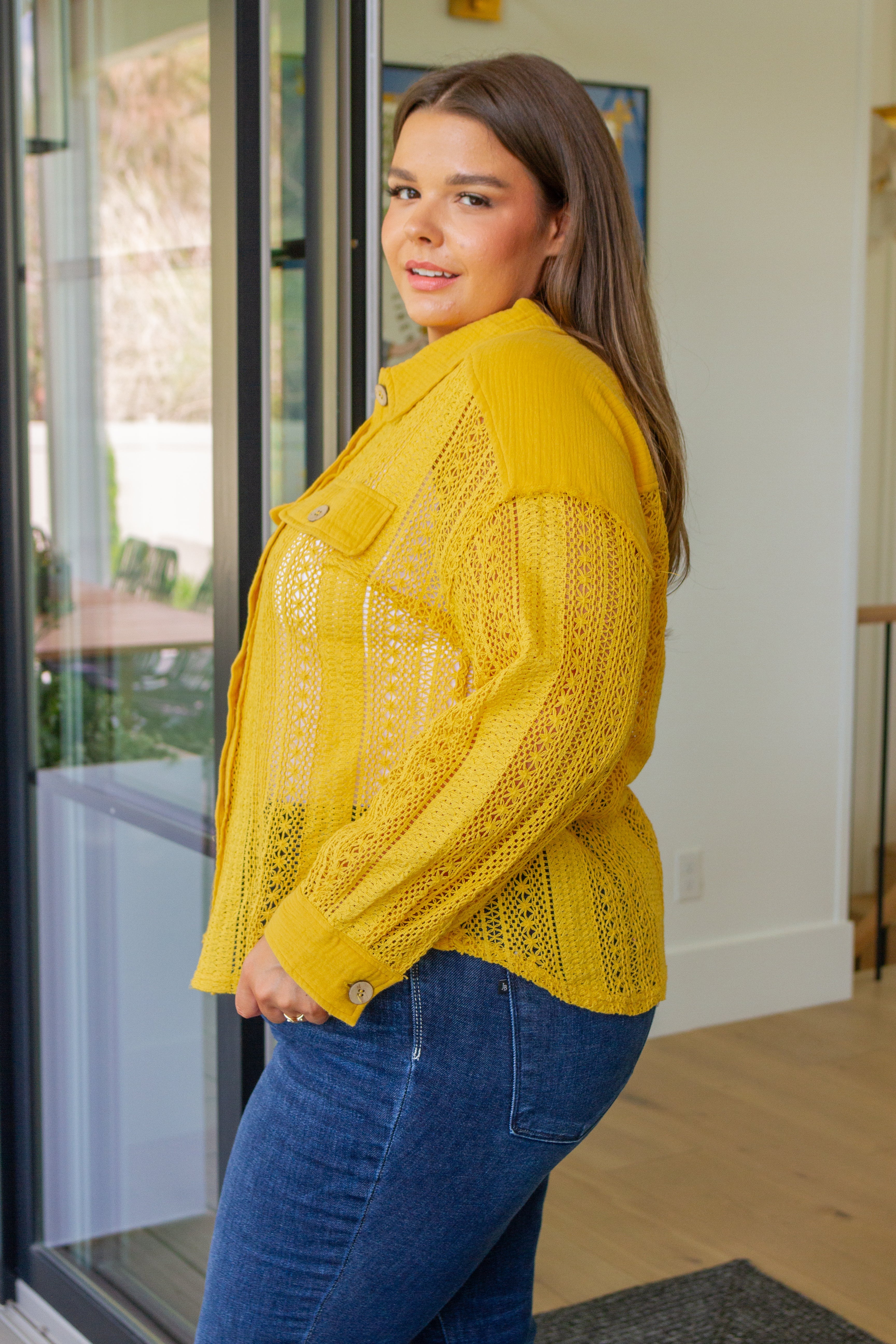 Sweeter Than Nectar Lace Button Down in Honey Tops Ave Shops