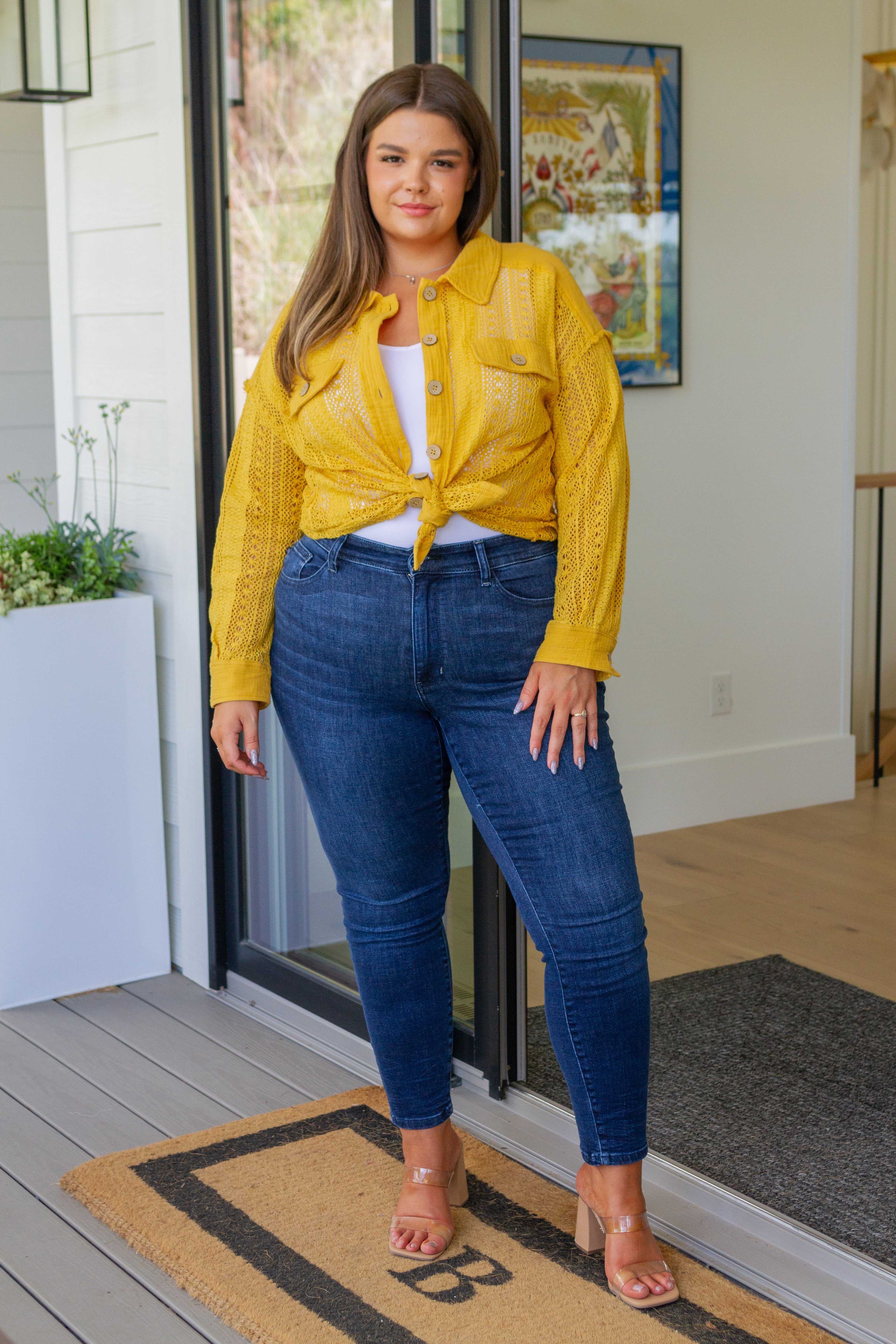 Sweeter Than Nectar Lace Button Down in Honey Tops Ave Shops