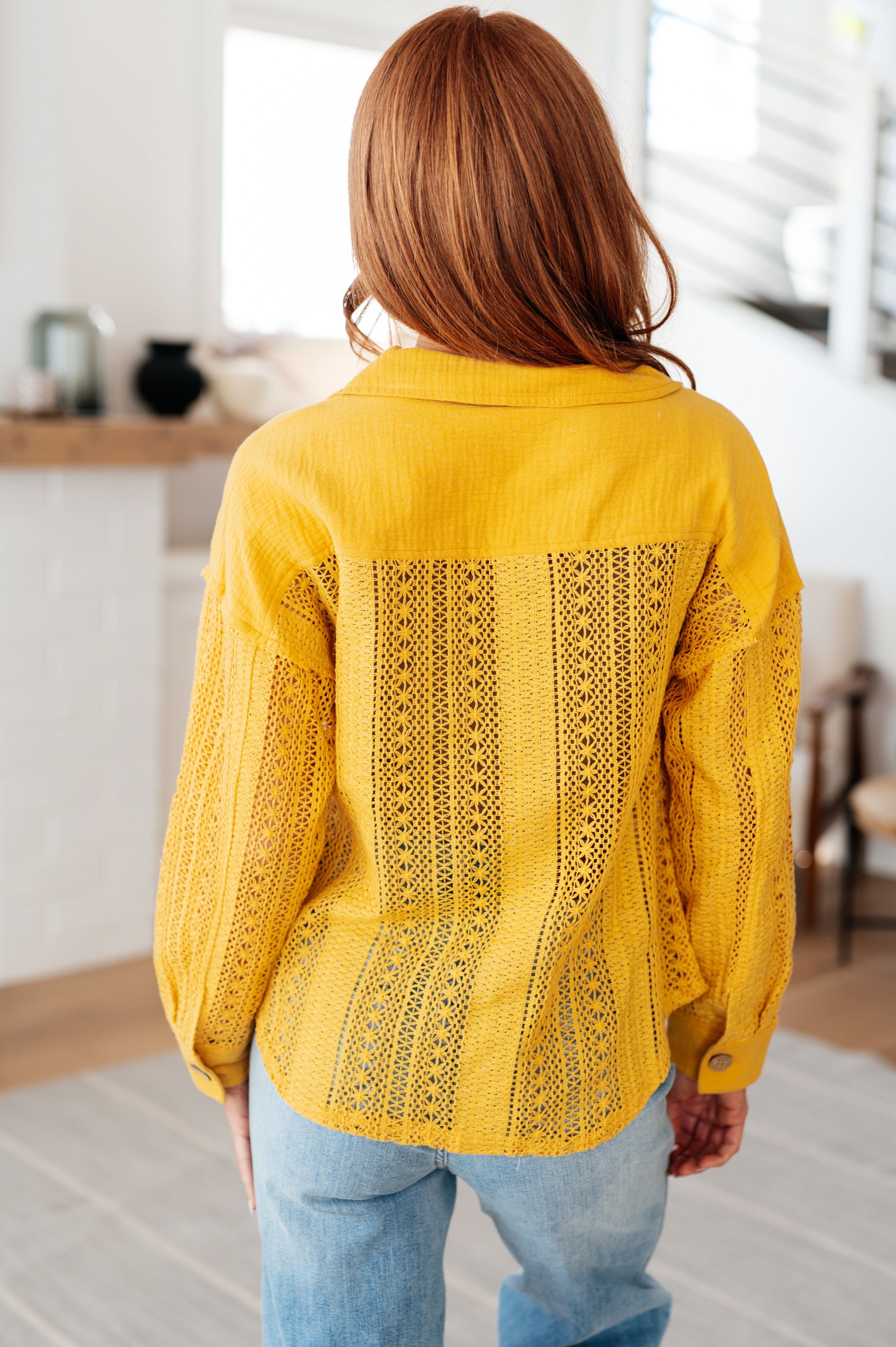 Sweeter Than Nectar Lace Button Down in Honey Tops Ave Shops