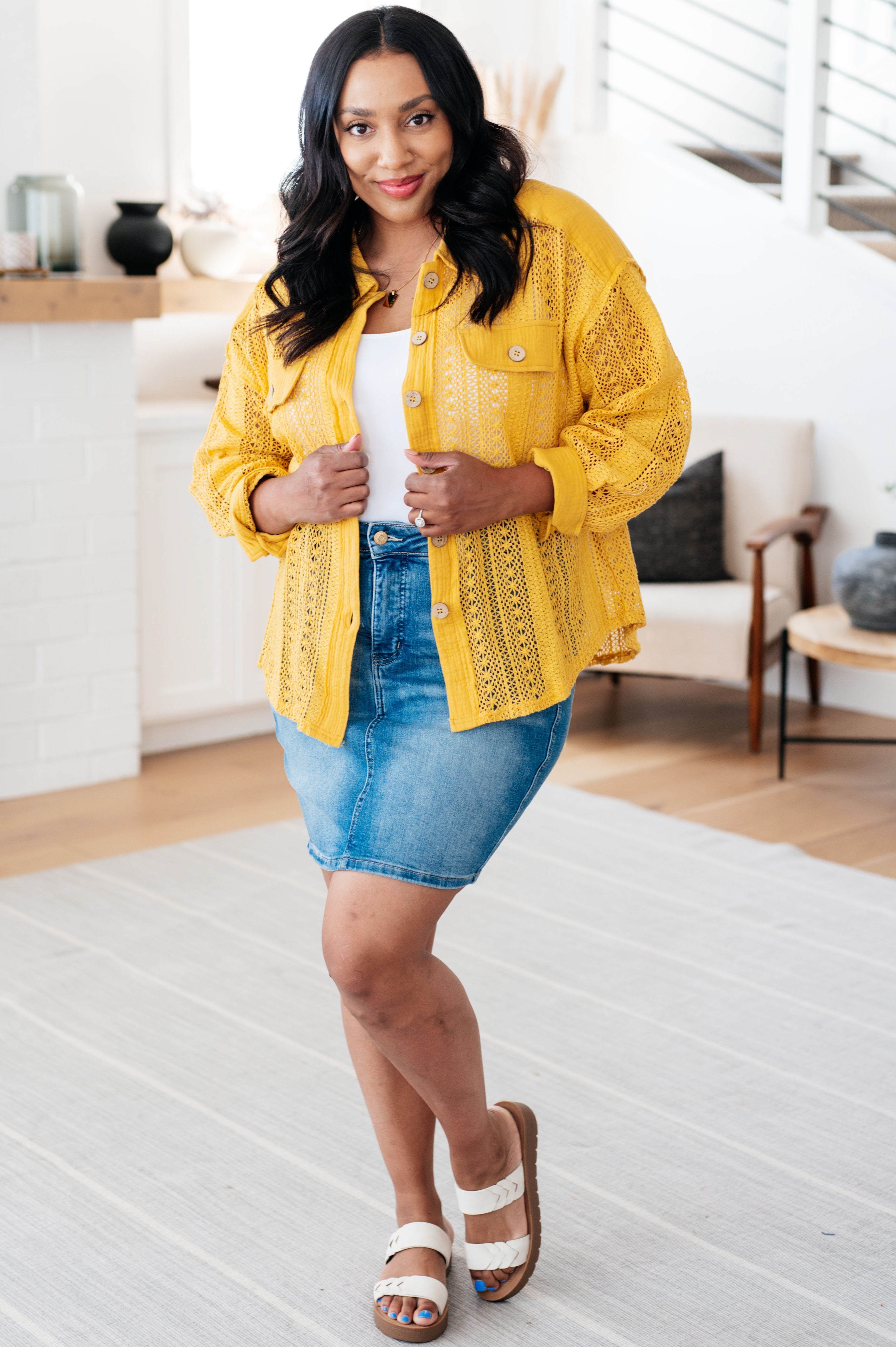 Sweeter Than Nectar Lace Button Down in Honey Tops Ave Shops