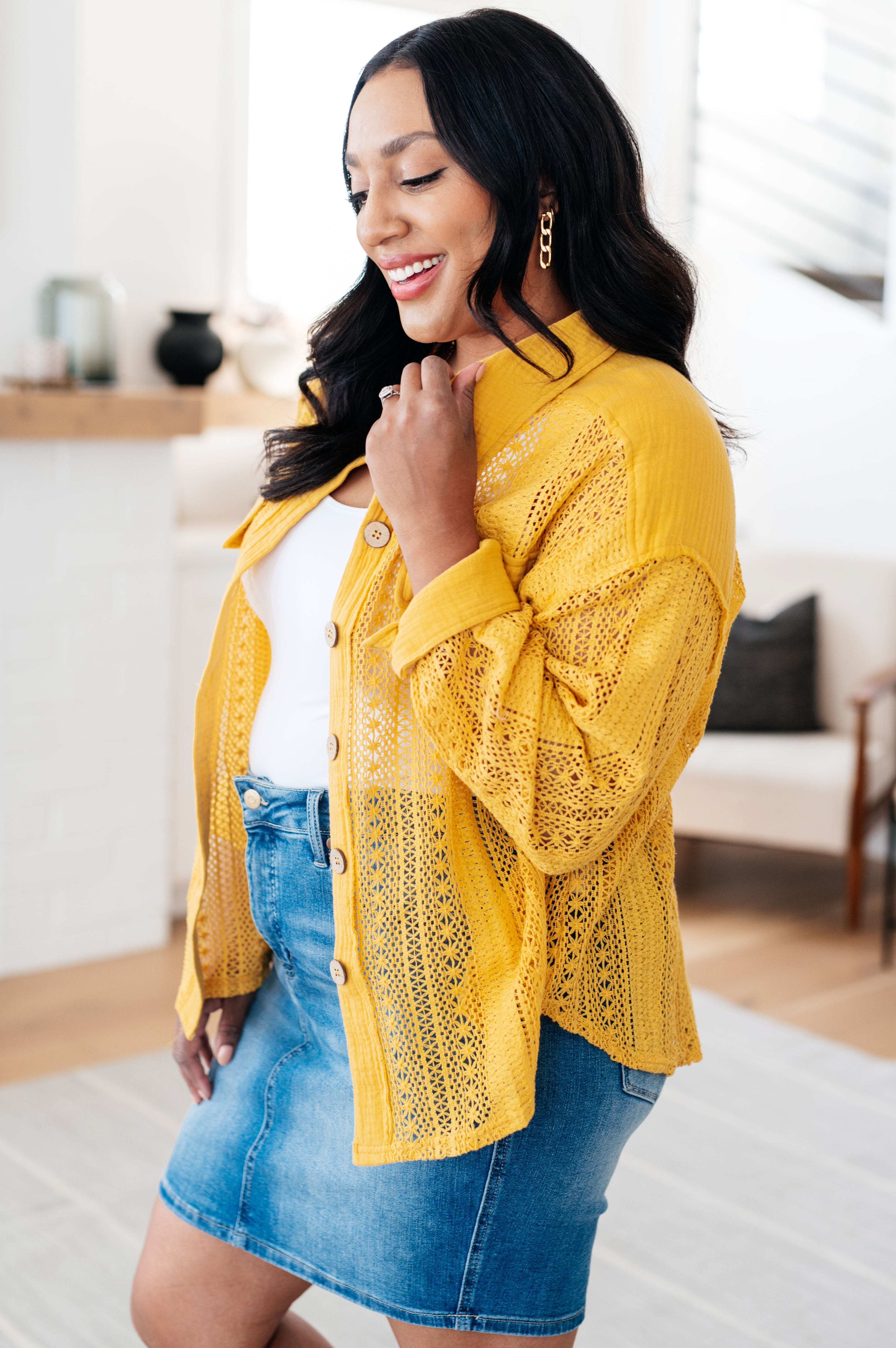 Sweeter Than Nectar Lace Button Down in Honey Tops Ave Shops