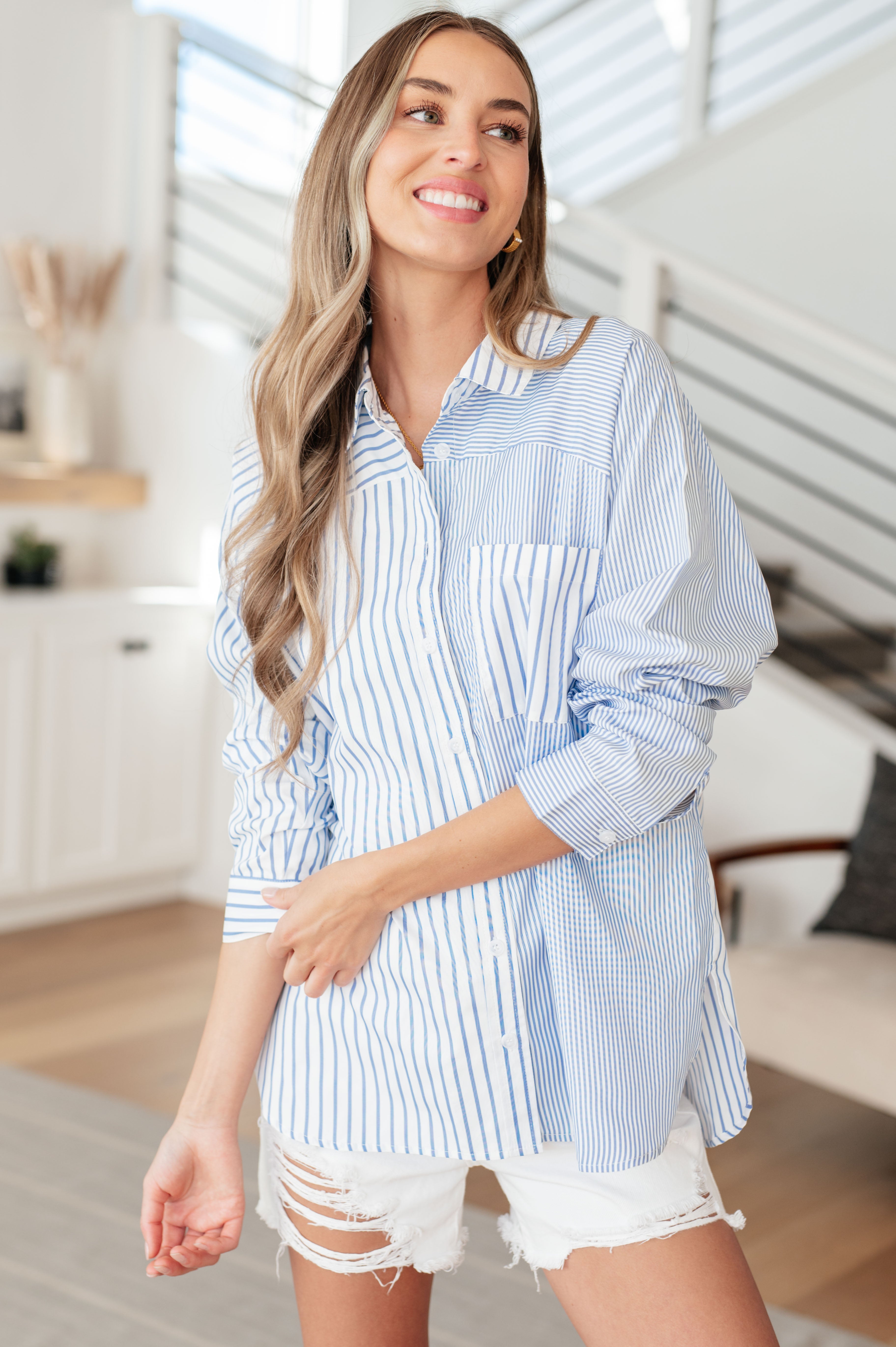 This or That Striped Button Down Tops Ave Shops