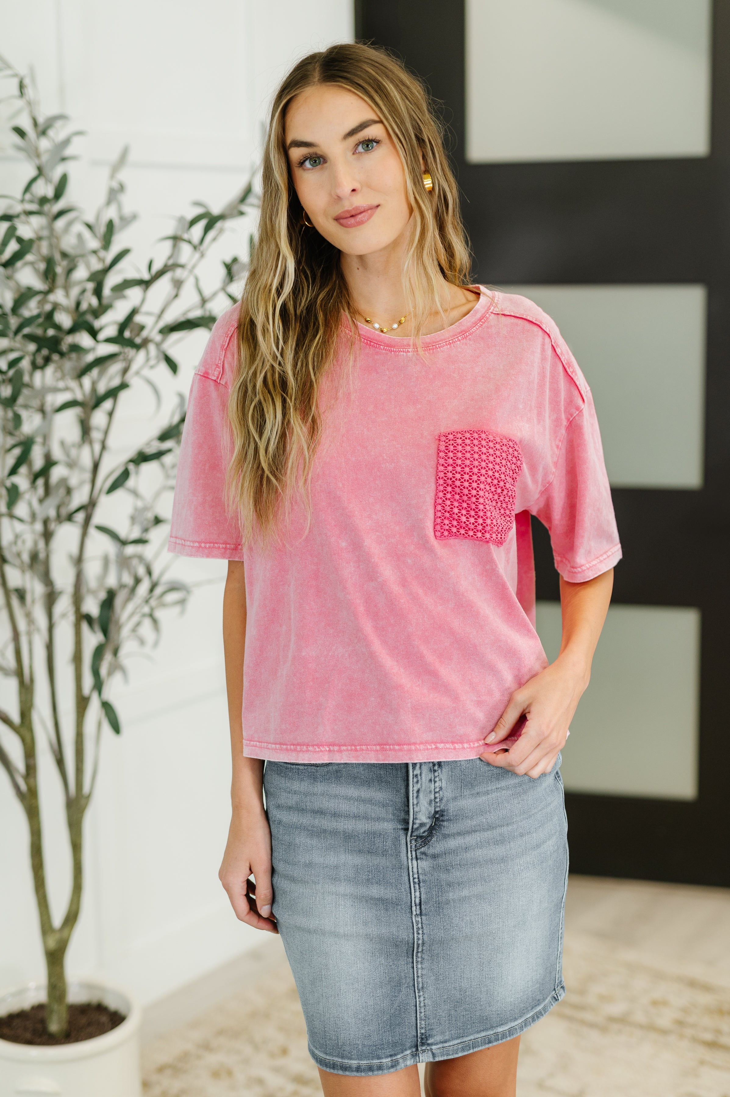 Who's That Girl Crochet Pocket T-Shirt