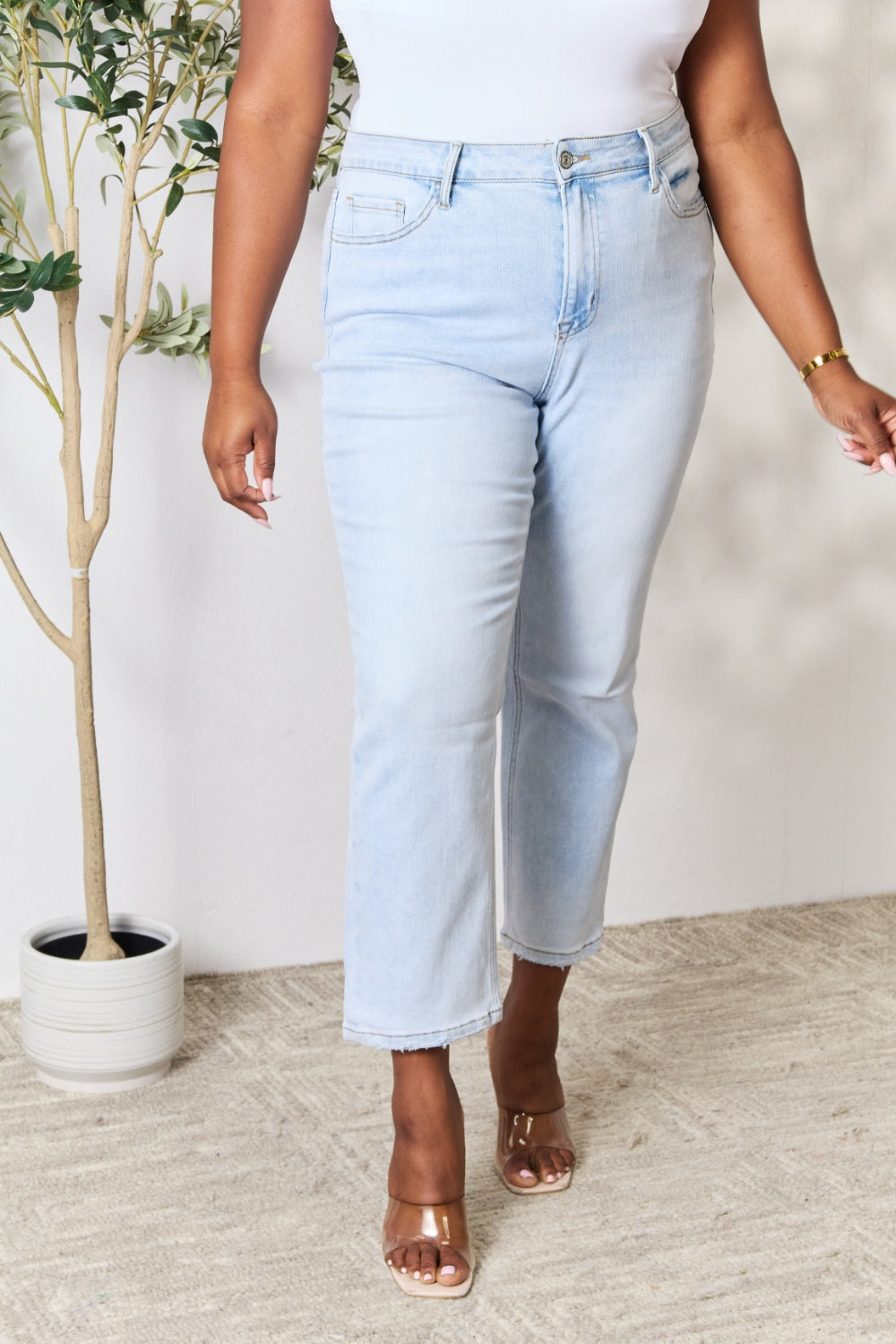 BAYEAS Full Size High Waist Straight Jeans Bottoms Trendsi   