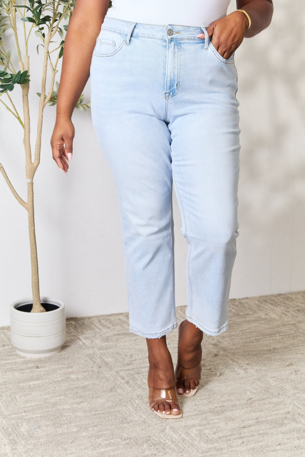 BAYEAS Full Size High Waist Straight Jeans Bottoms Trendsi Light 0(24) 