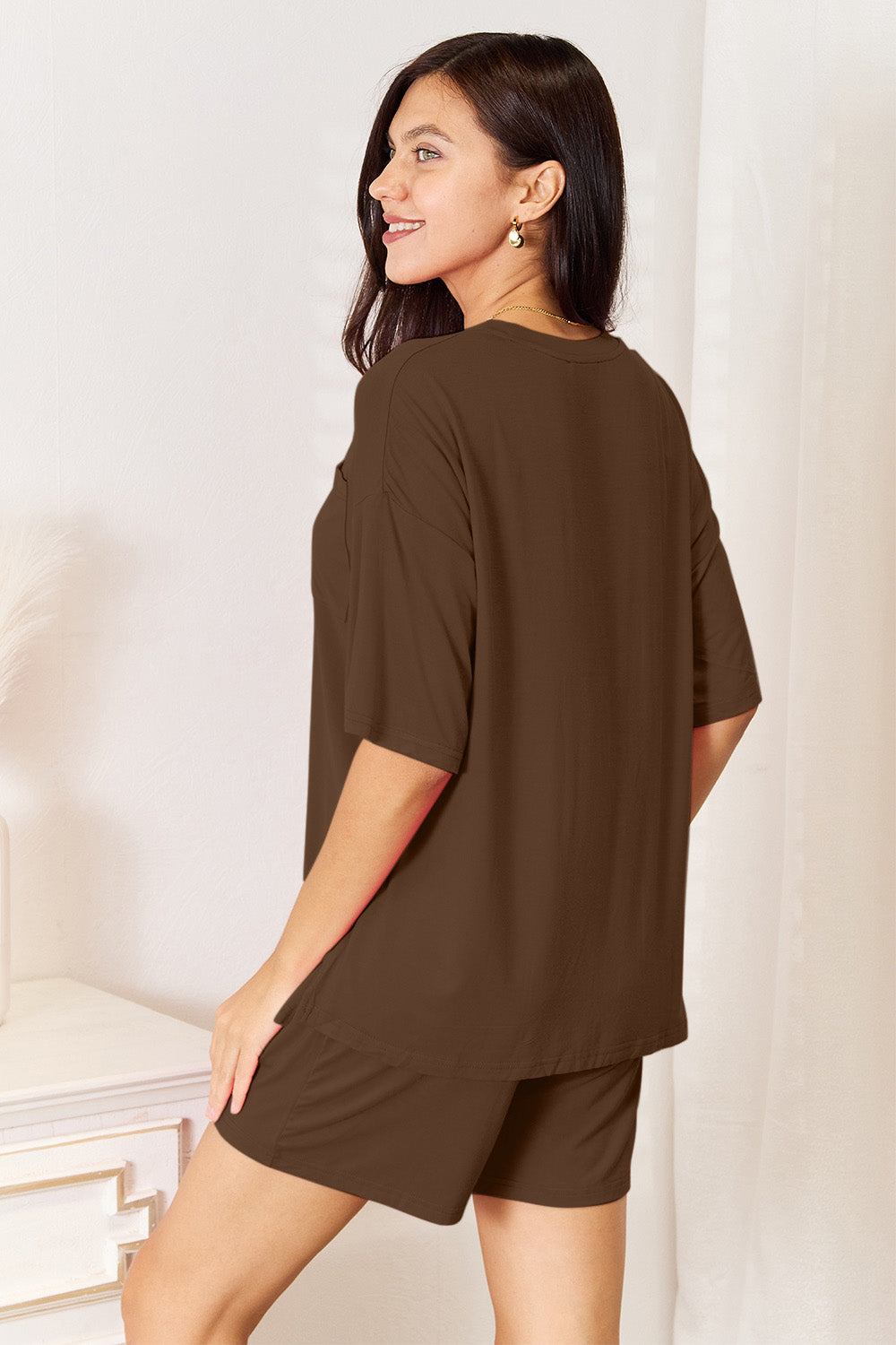 Basic Bae Full Size Soft Rayon Half Sleeve Top and Shorts Set Sets Trendsi   