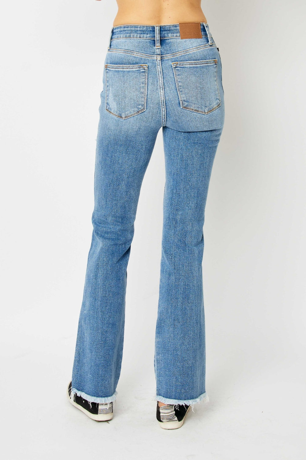 Judy Blue Full Size Distressed Raw Hem Bootcut Jeans Jeans Trendsi   