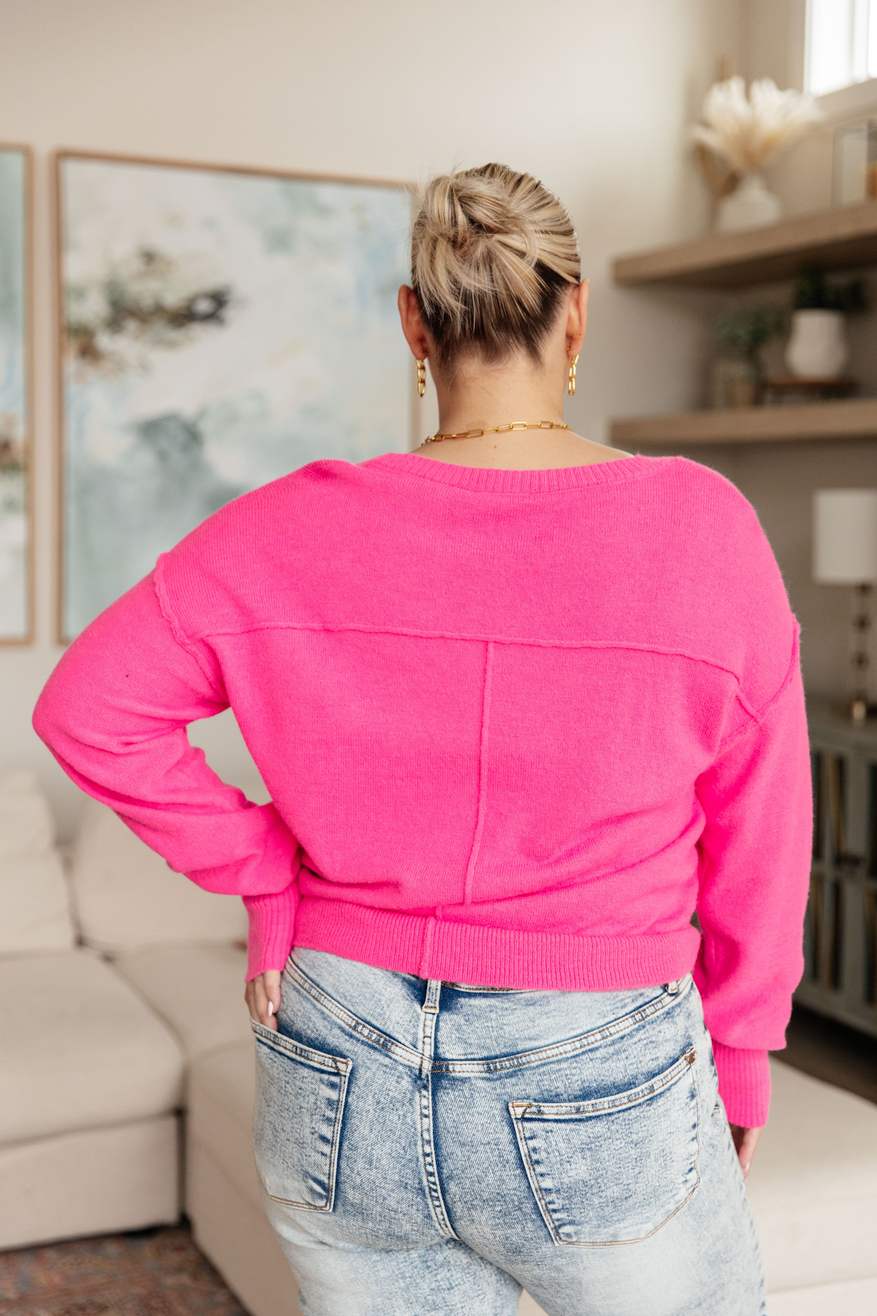 Back to Life V-Neck Sweater in Pink Tops Ave Shops   