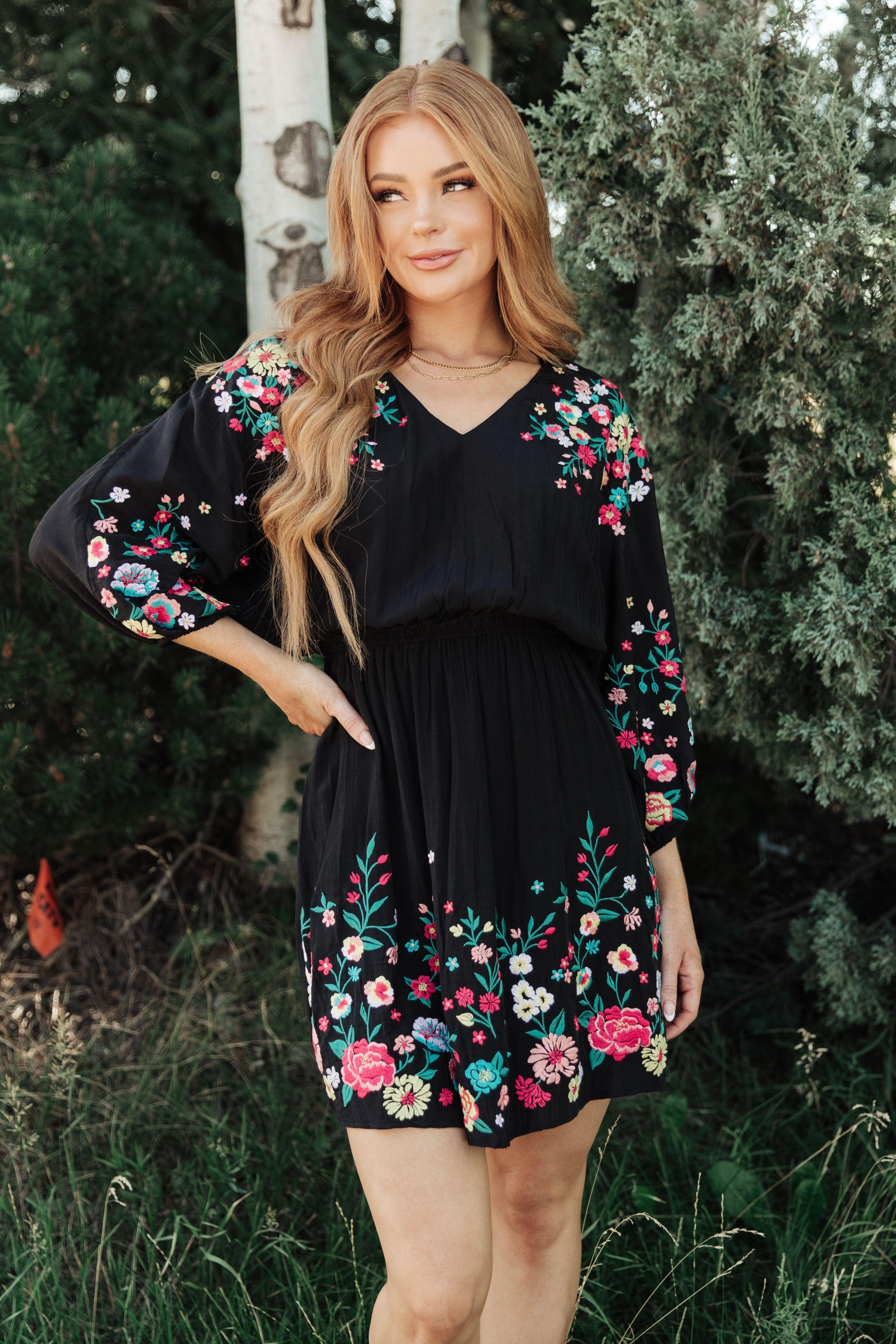 Happy To See You Floral Embroidered Dress Womens Ave Shops   