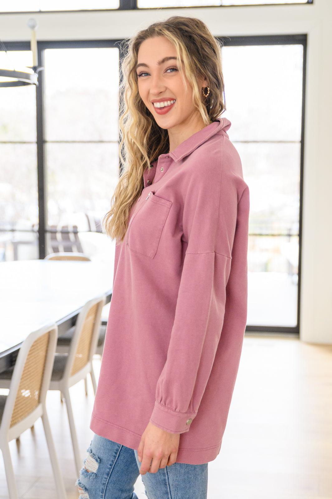 Sweet Crush Collar Pullover in Mauve Womens Ave Shops   