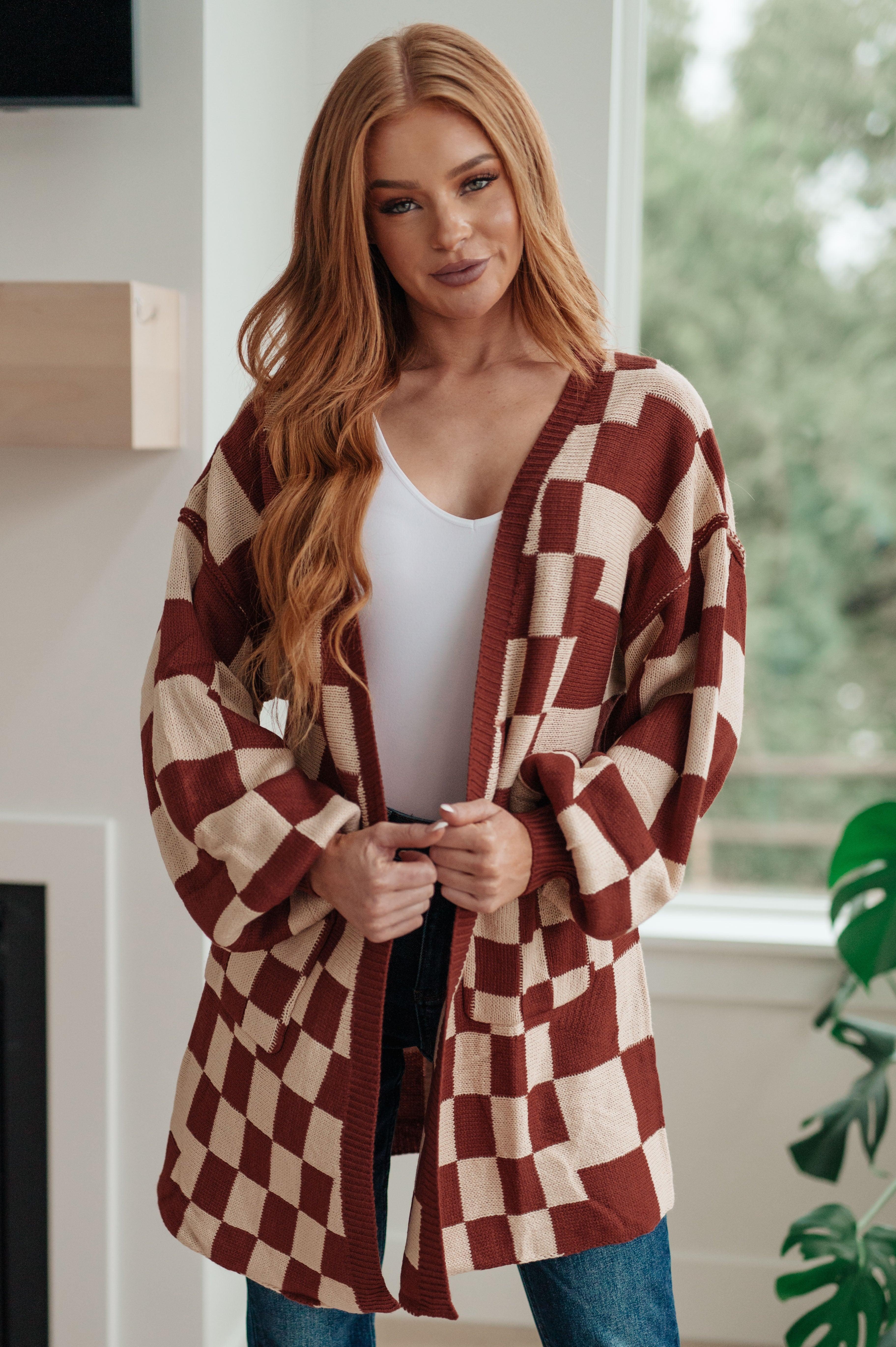 When I See You Again Checkered Cardigan Womens Ave Shops   