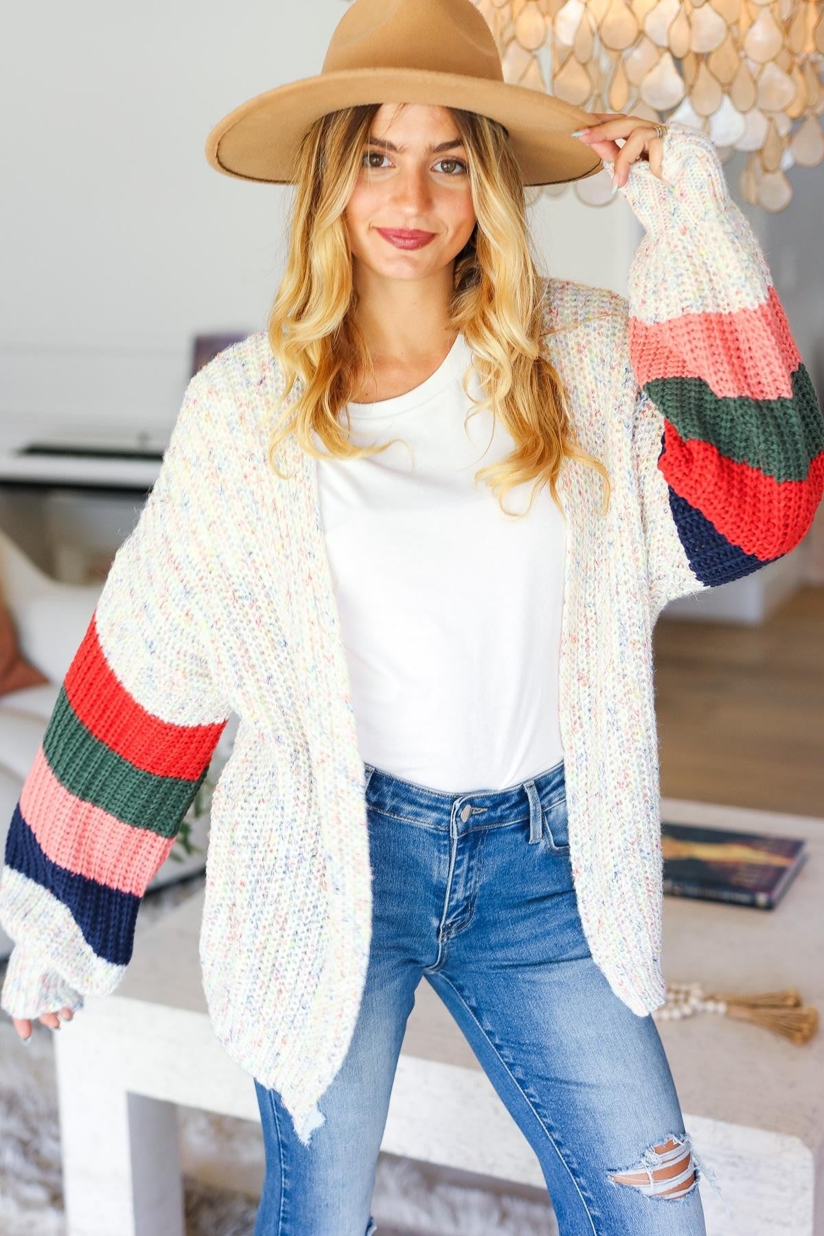 Multi Color Oversized Sweater Open Cardigan