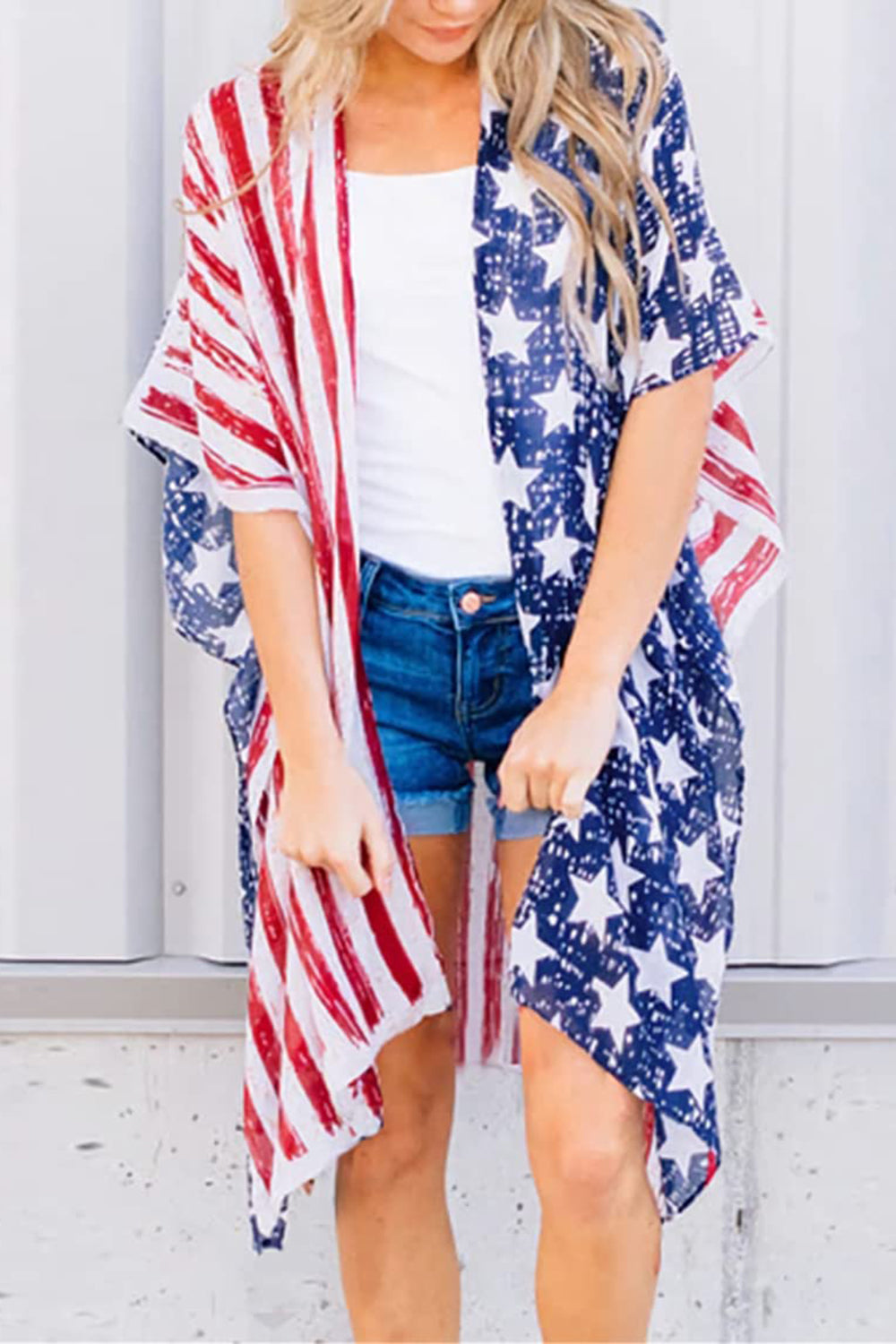 Full Size Star & Stripes Open Front Cover Up Patriot Trendsi Blue S 