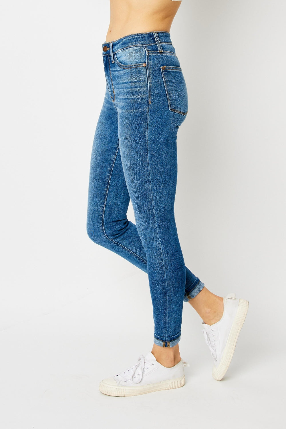 Judy Blue Full Size Cuffed Hem Skinny Jeans Bottoms Trendsi   