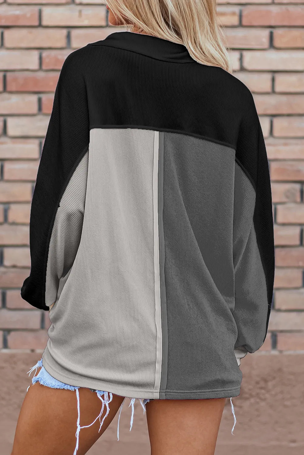 Pocketed Contrast Long Sleeve Sweatshirt