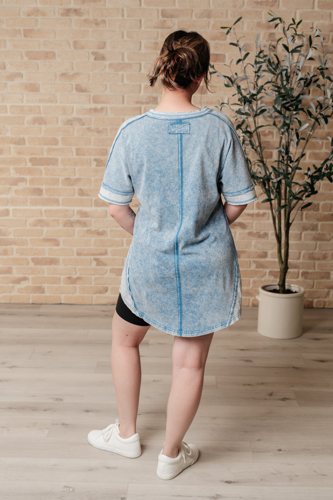 Earthy Chic Mineral Wash Mini Dress in Denim Tops Ave Shops   