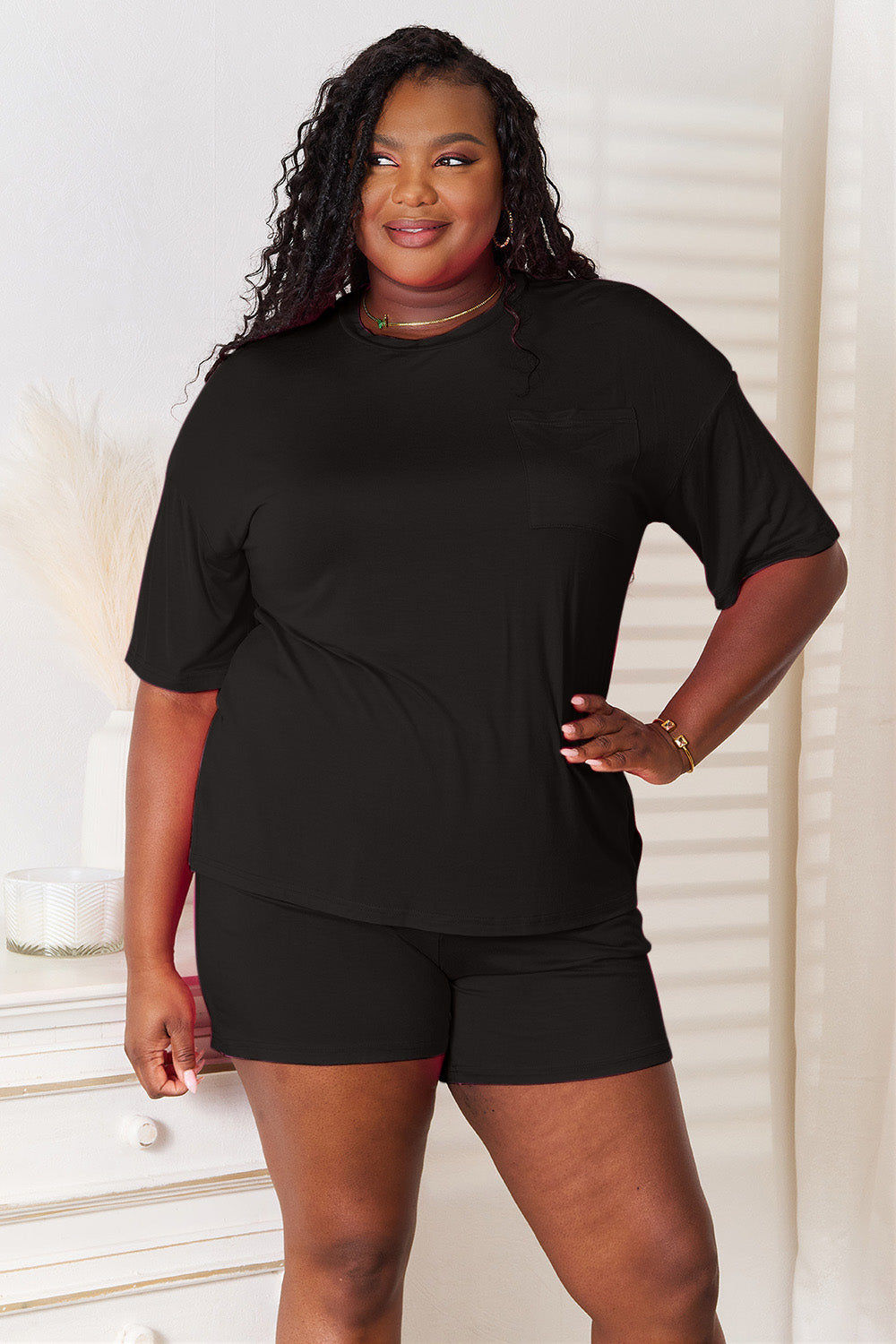 Basic Bae Full Size Soft Rayon Half Sleeve Top and Shorts Set Sets Trendsi   