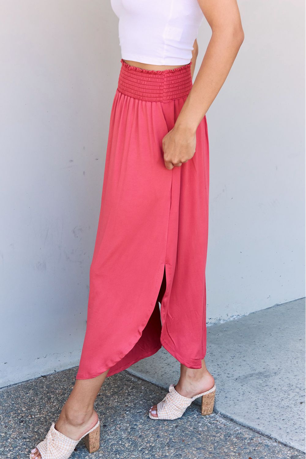 Doublju Comfort Princess Full Size High Waist Scoop Hem Maxi Skirt in Hot Pink Womens Trendsi   