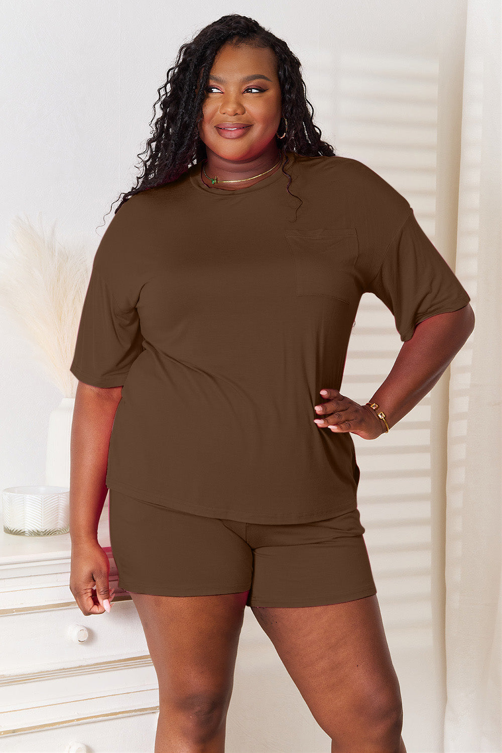 Basic Bae Full Size Soft Rayon Half Sleeve Top and Shorts Set Sets Trendsi   