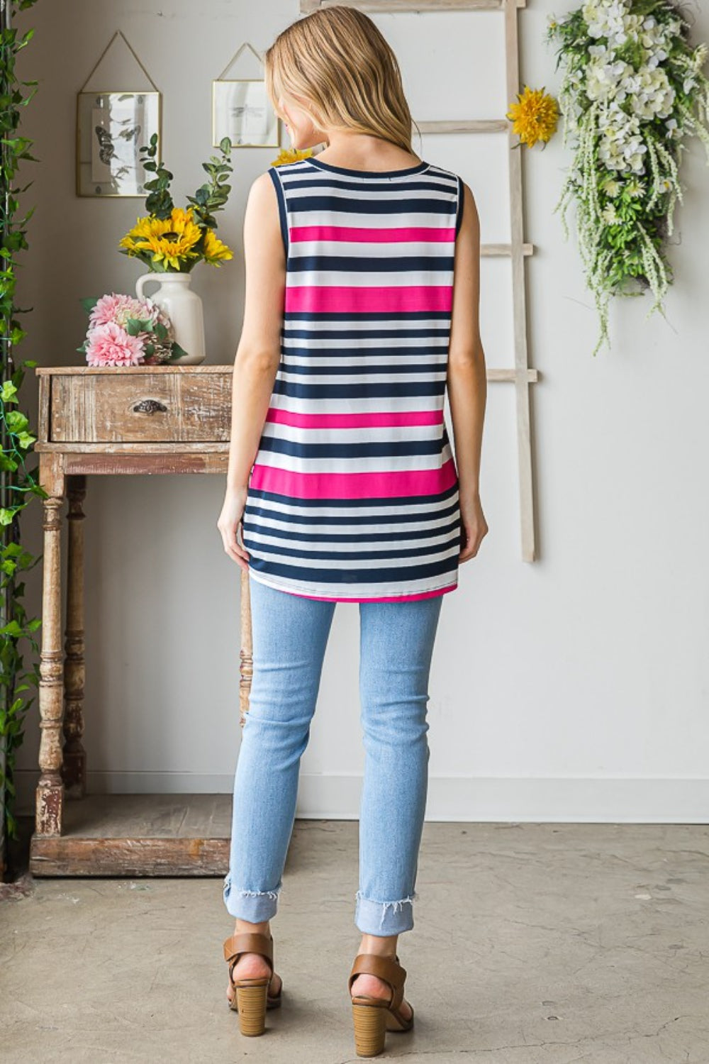 Heimish Full Size Striped Twist Knot Round Neck Tank Tops Trendsi   