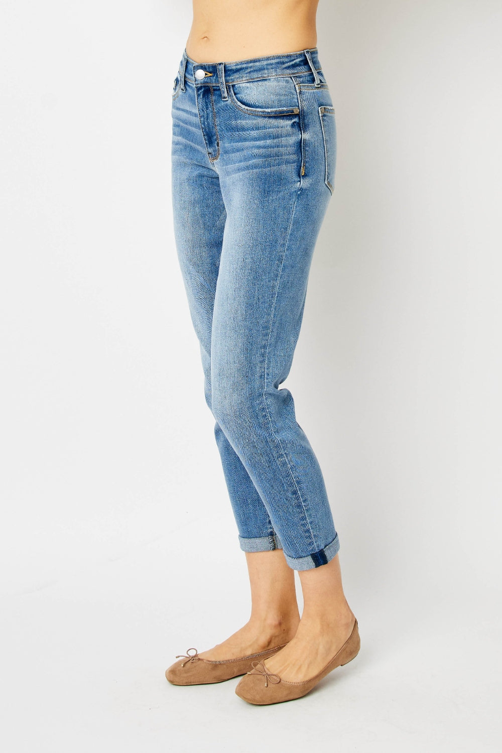 Judy Blue Full Size Cuffed Hem Slim Jeans Bottoms Trendsi   