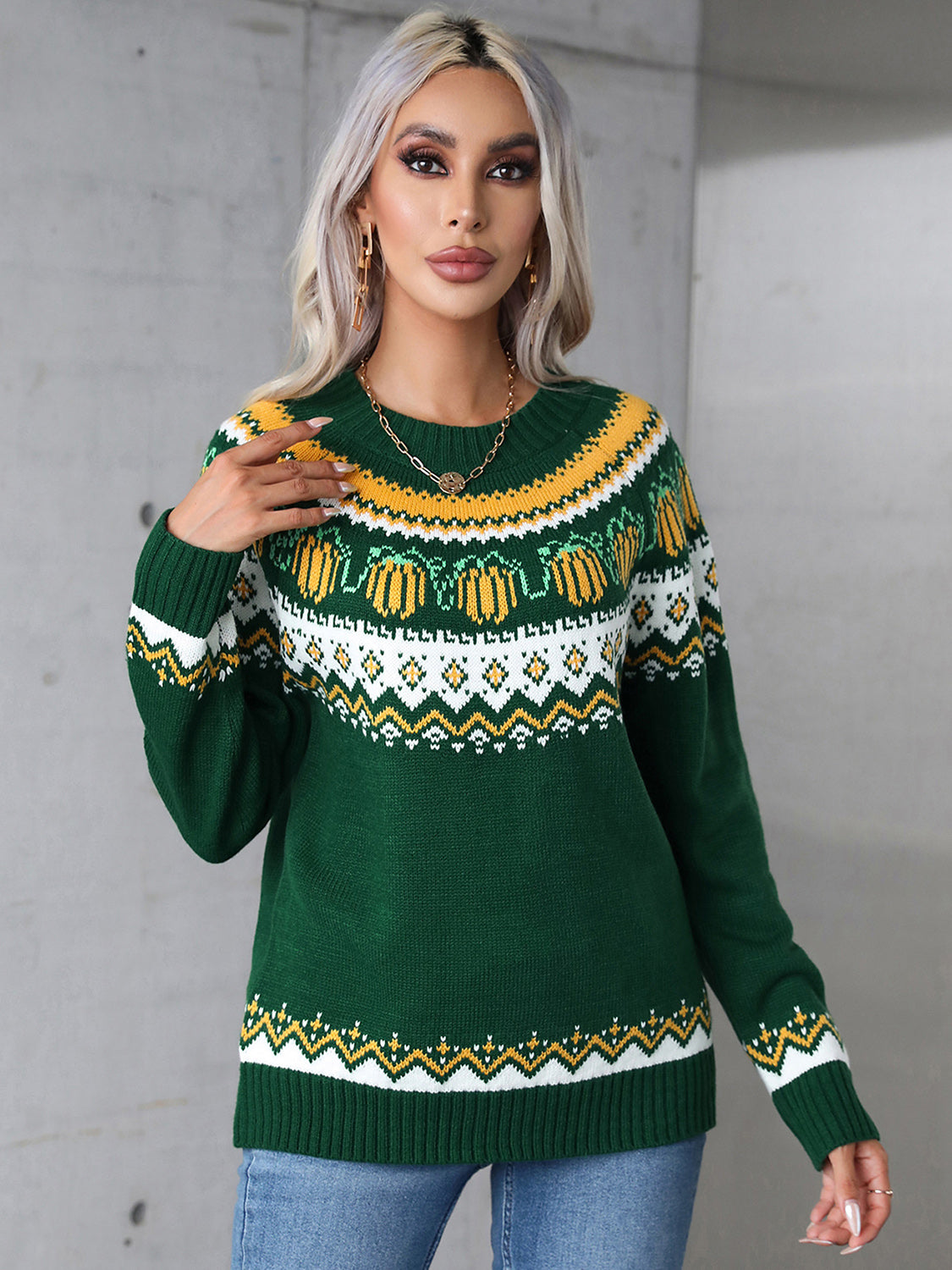 Angel Wings Geometric Round Neck Long Sleeve Sweater