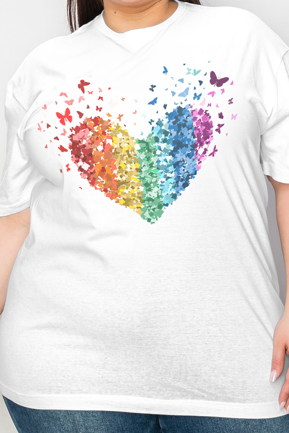 Simply Love Full Size Rainbow Heart Graphic T-Shirt Tops Trendsi   