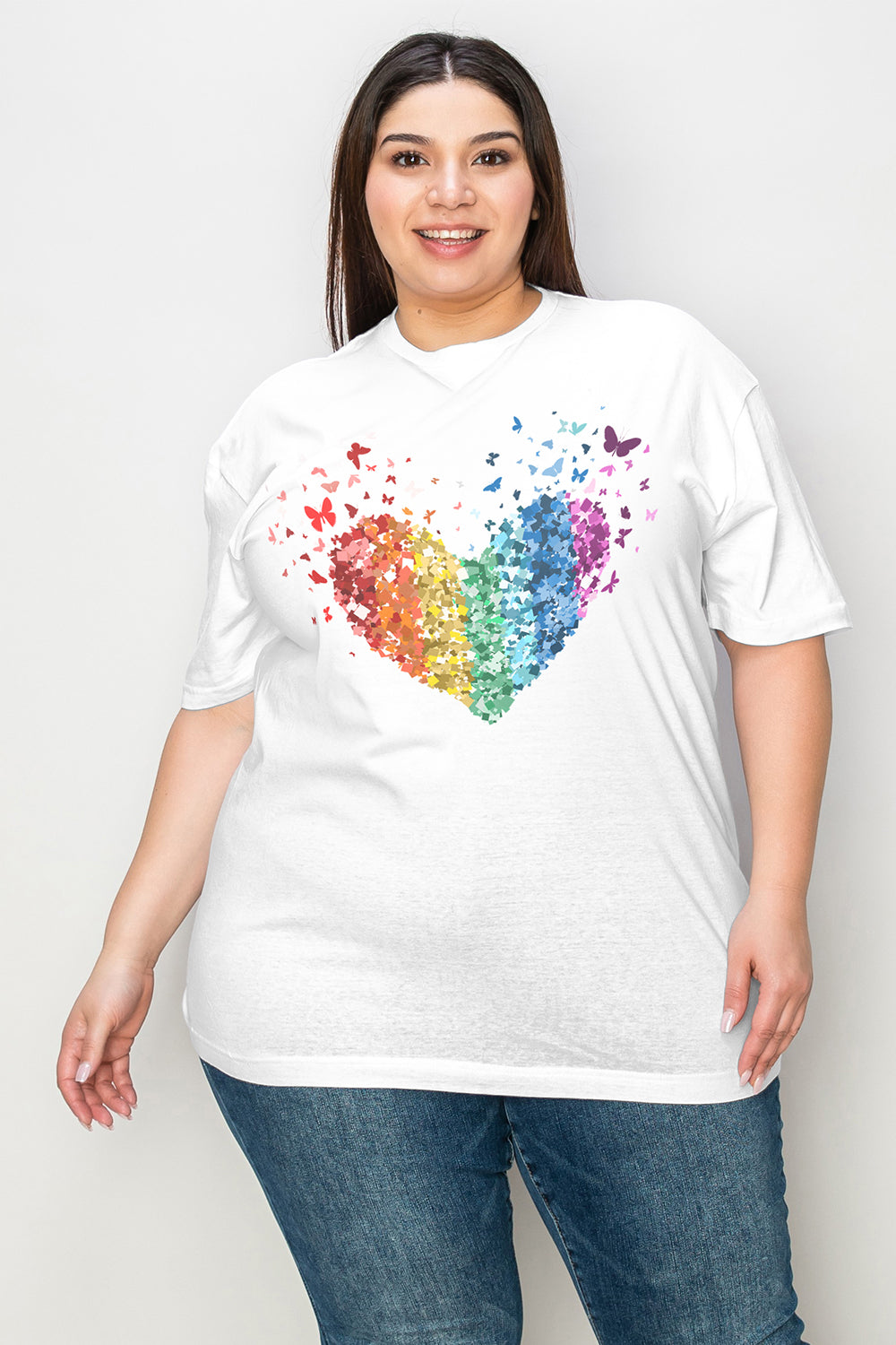 Simply Love Full Size Rainbow Heart Graphic T-Shirt Tops Trendsi White XS 