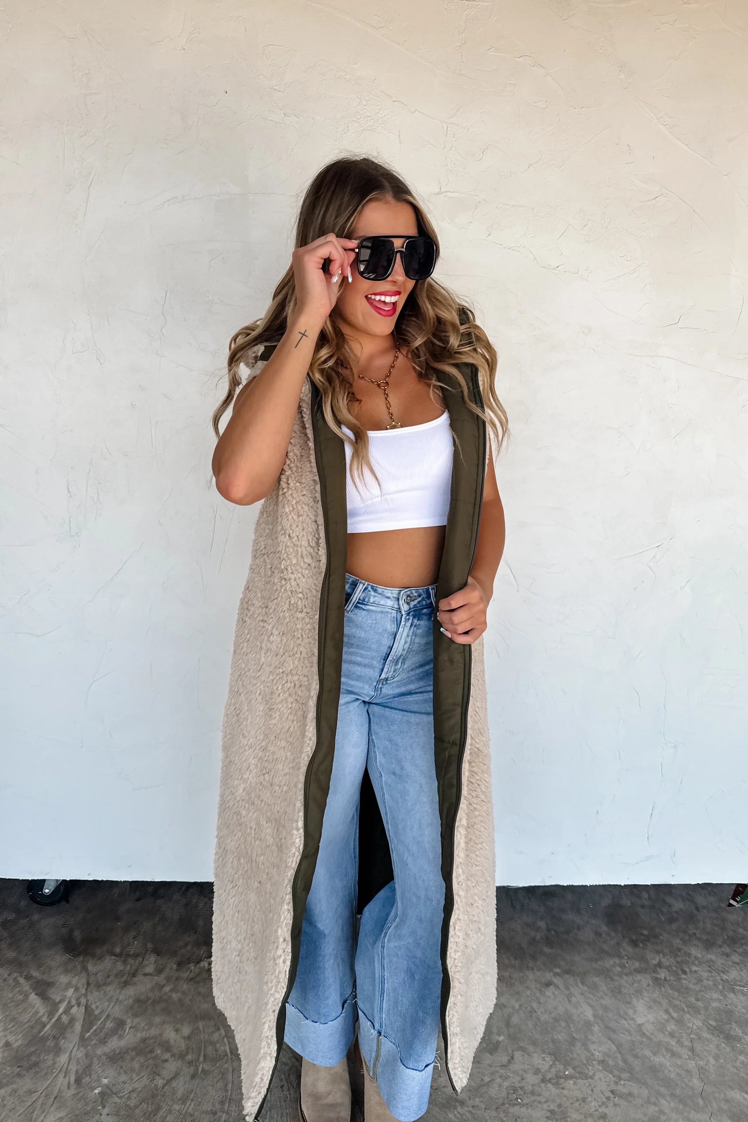 Long Reversible Sherpa Puffer Vest